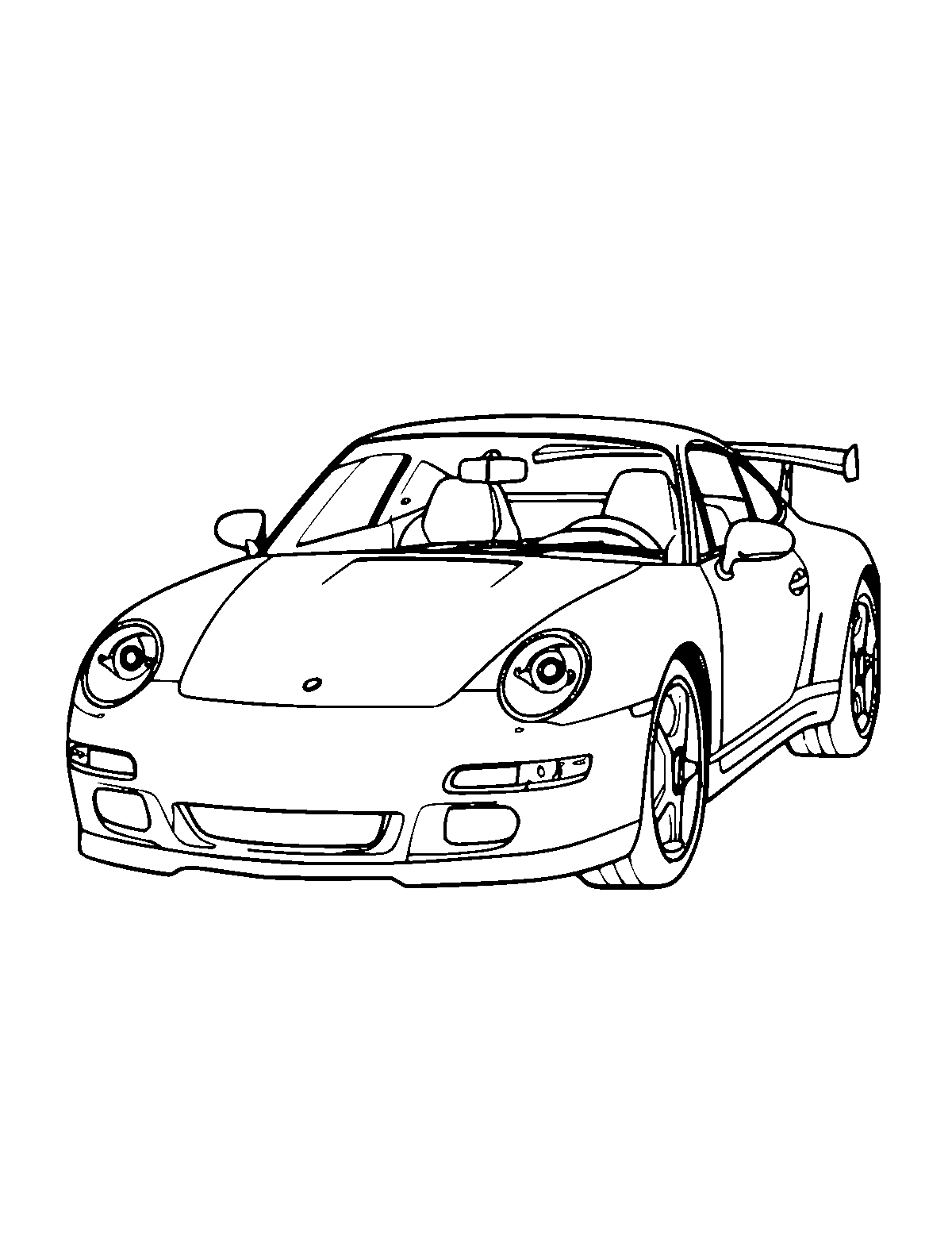 Line-art coloring page of Fast Car, medium outlines, centered