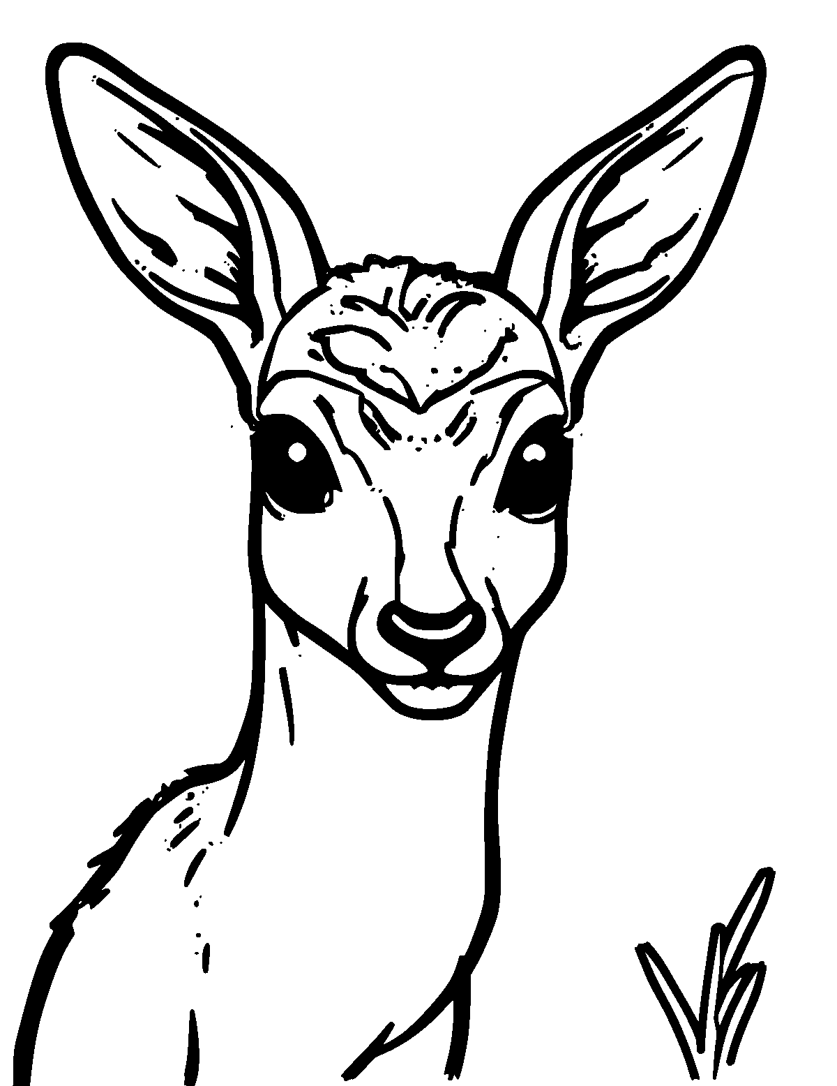 Line-art coloring page of Fawn, thick outlines, centered