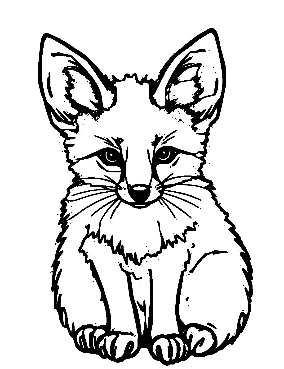 Line-art coloring page of Fennec Fox, thick outlines, centered