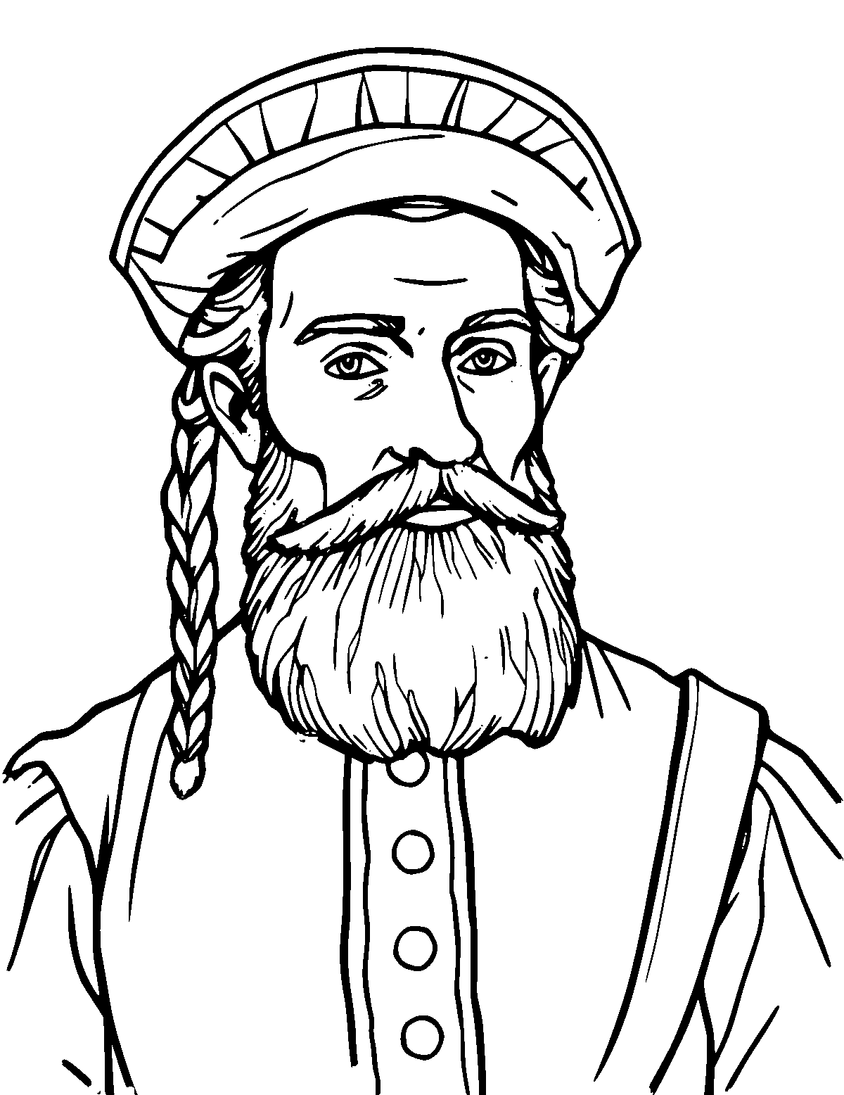 Line-art coloring page of Ferdinand Magellan, medium outlines, centered