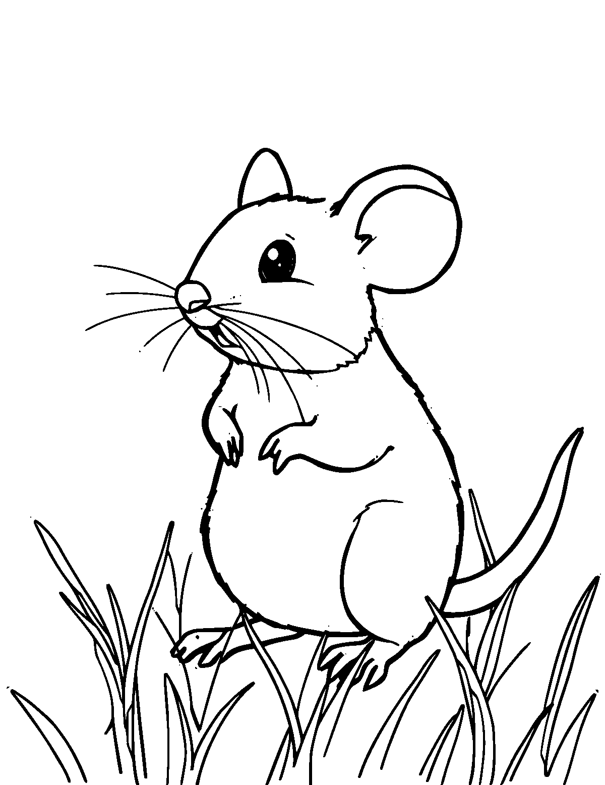 Line-art coloring page of Field Mouse, medium outlines, centered