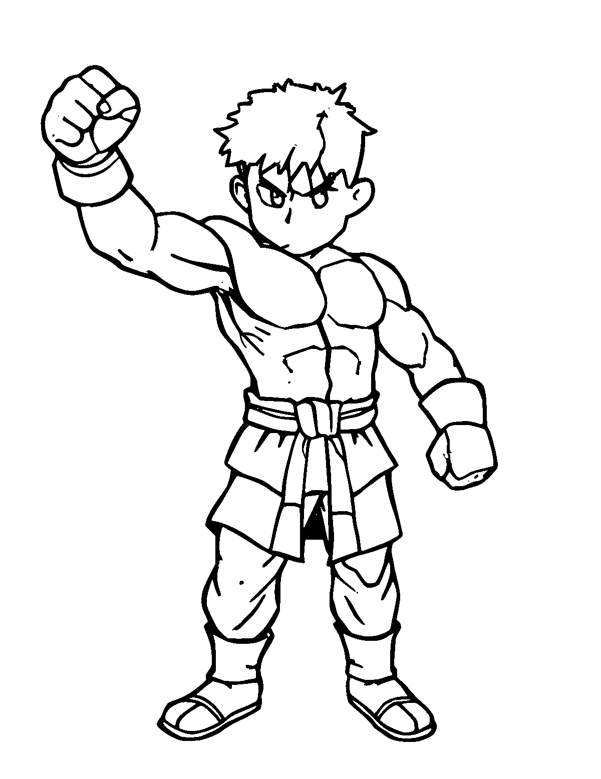 Line-art coloring page of Fighter, medium outlines, centered