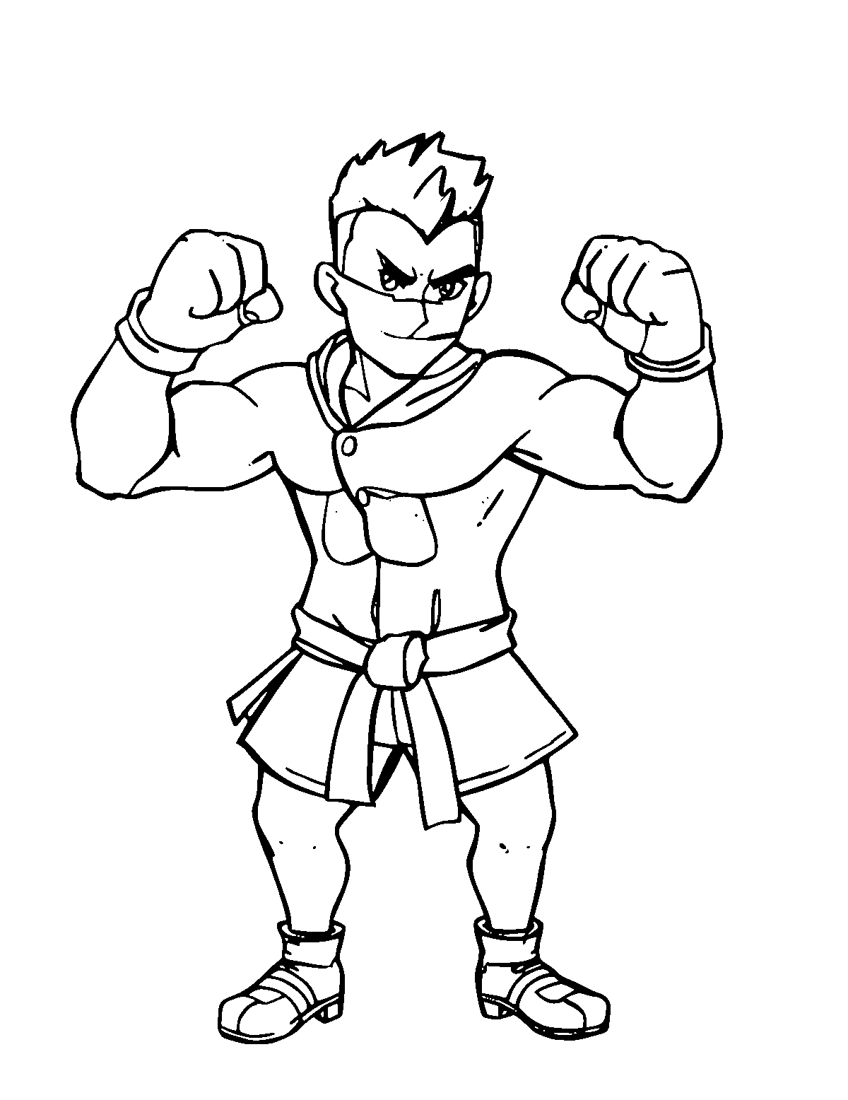 Line-art coloring page of Fighter, medium outlines, centered