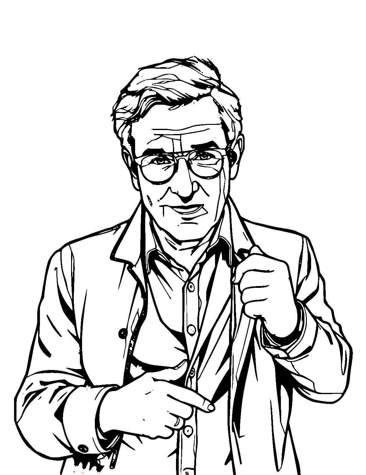 Line-art coloring page of Film Director, medium outlines, centered