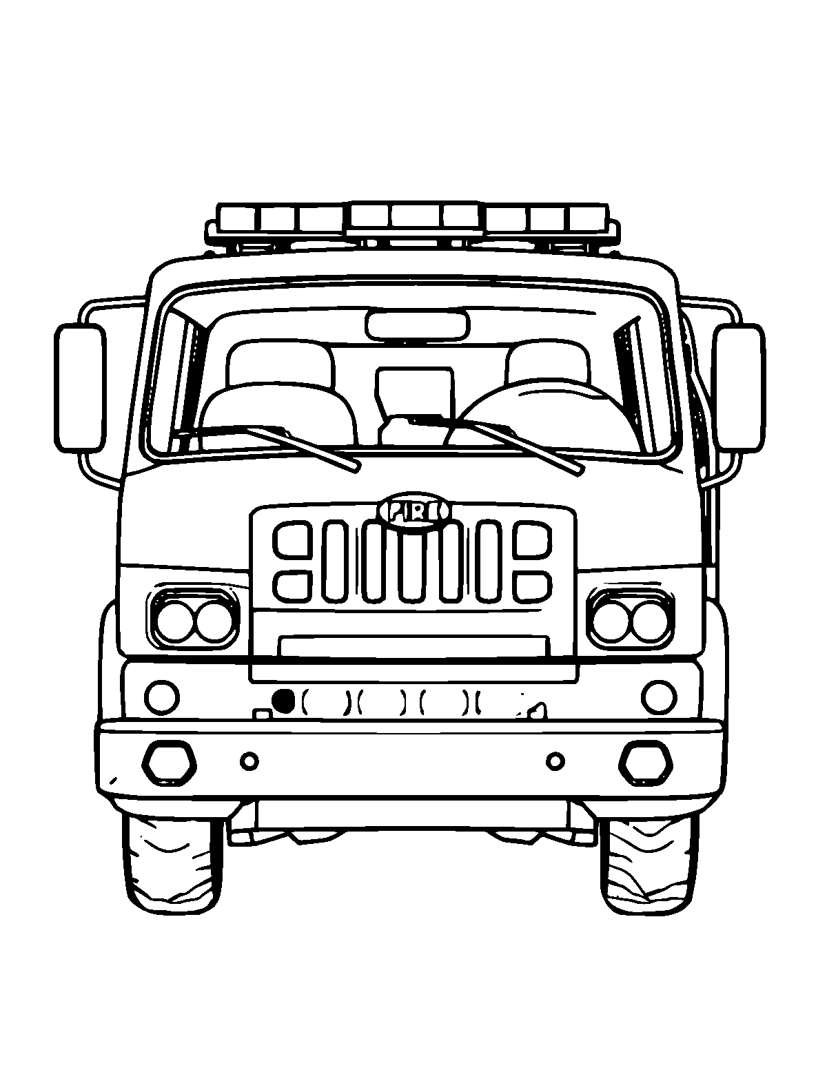 Line-art coloring page of Fire Truck, medium outlines, centered