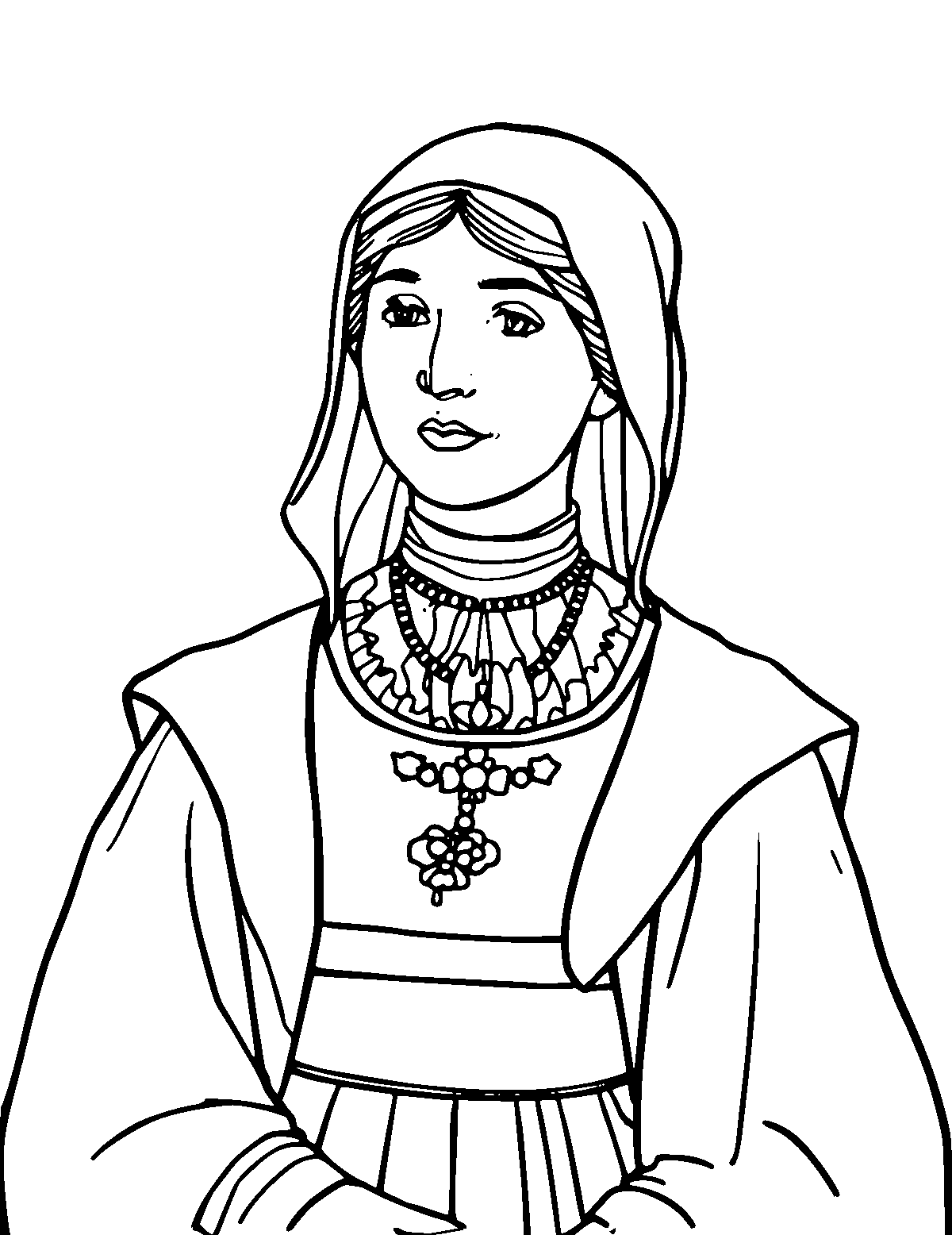 Line-art coloring page of Florence Nightingale, medium outlines, centered