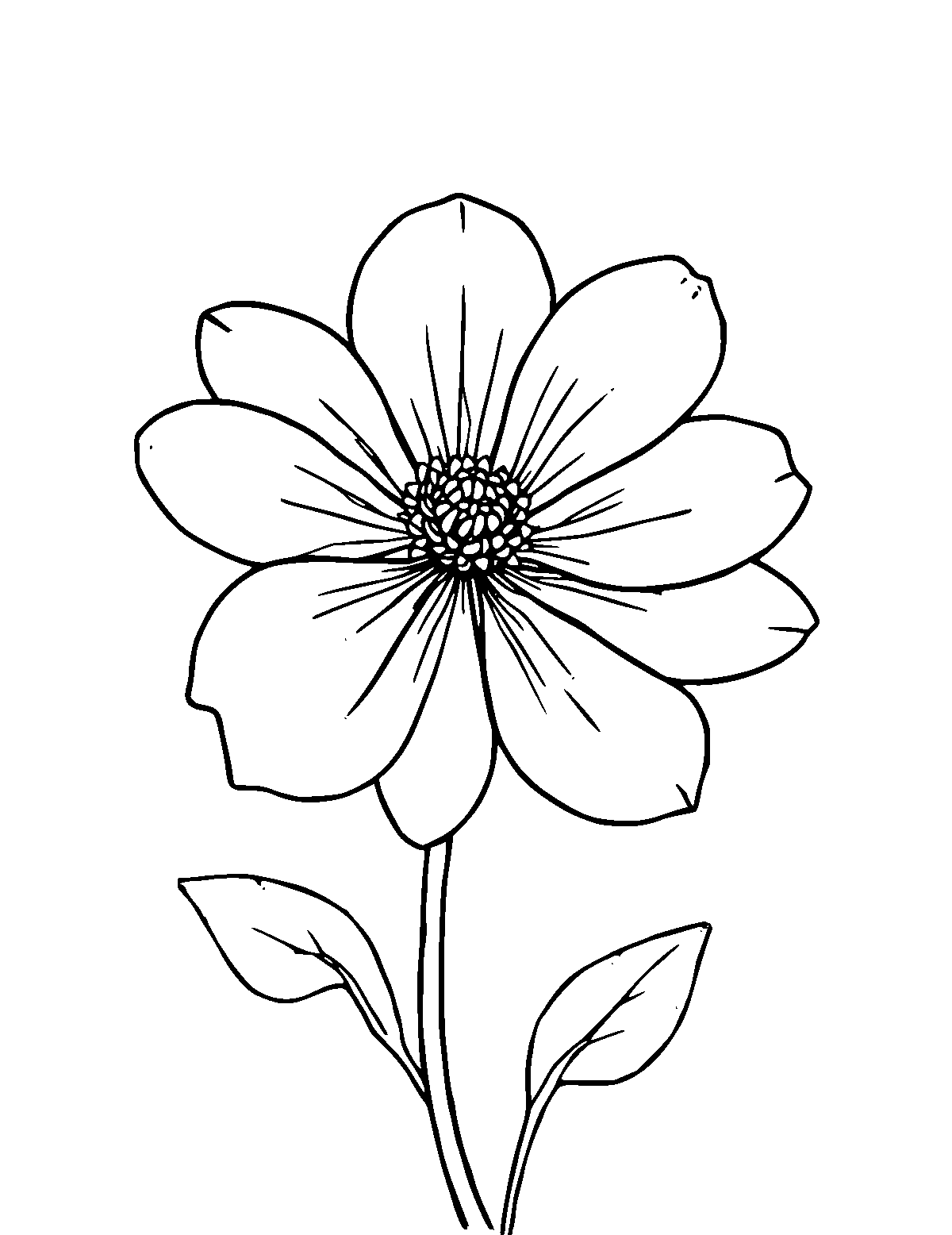 Line-art coloring page of Flower, medium outlines, centered