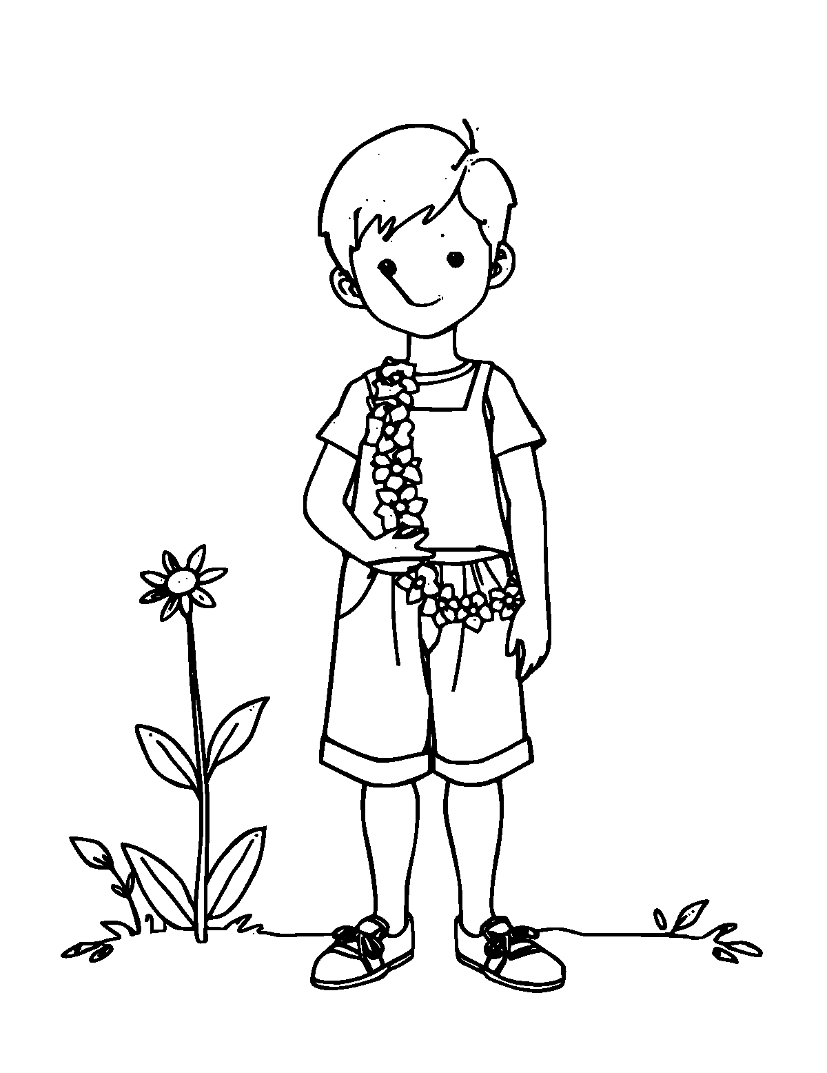 Line-art coloring page of Flower Chain, medium outlines, centered