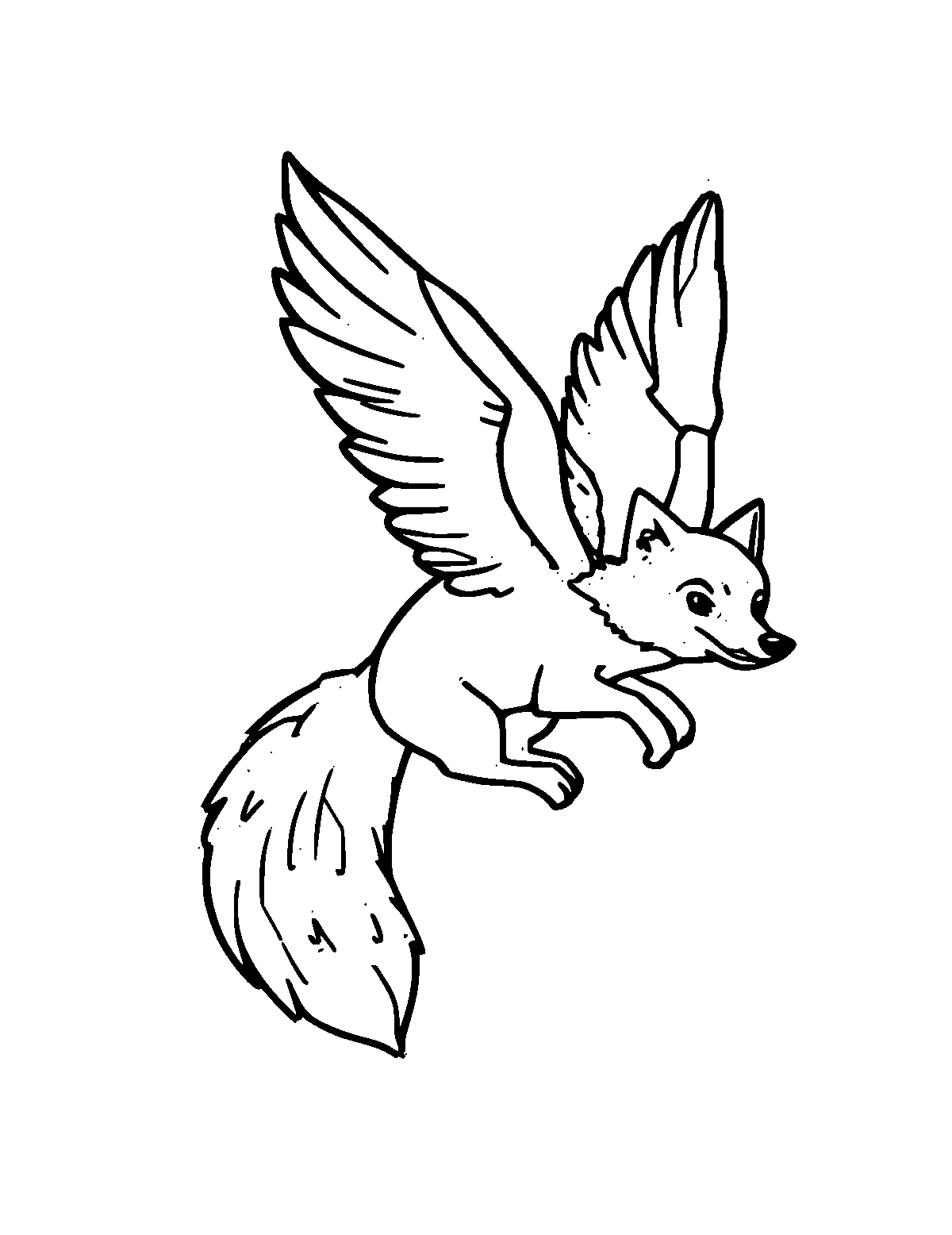 Line-art coloring page of Flying Fox, medium outlines, centered