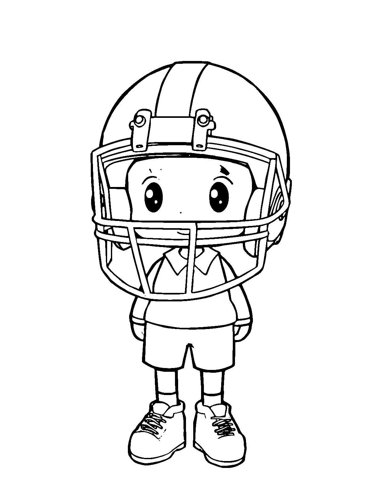 Line-art coloring page of Football Helmet, medium outlines, centered