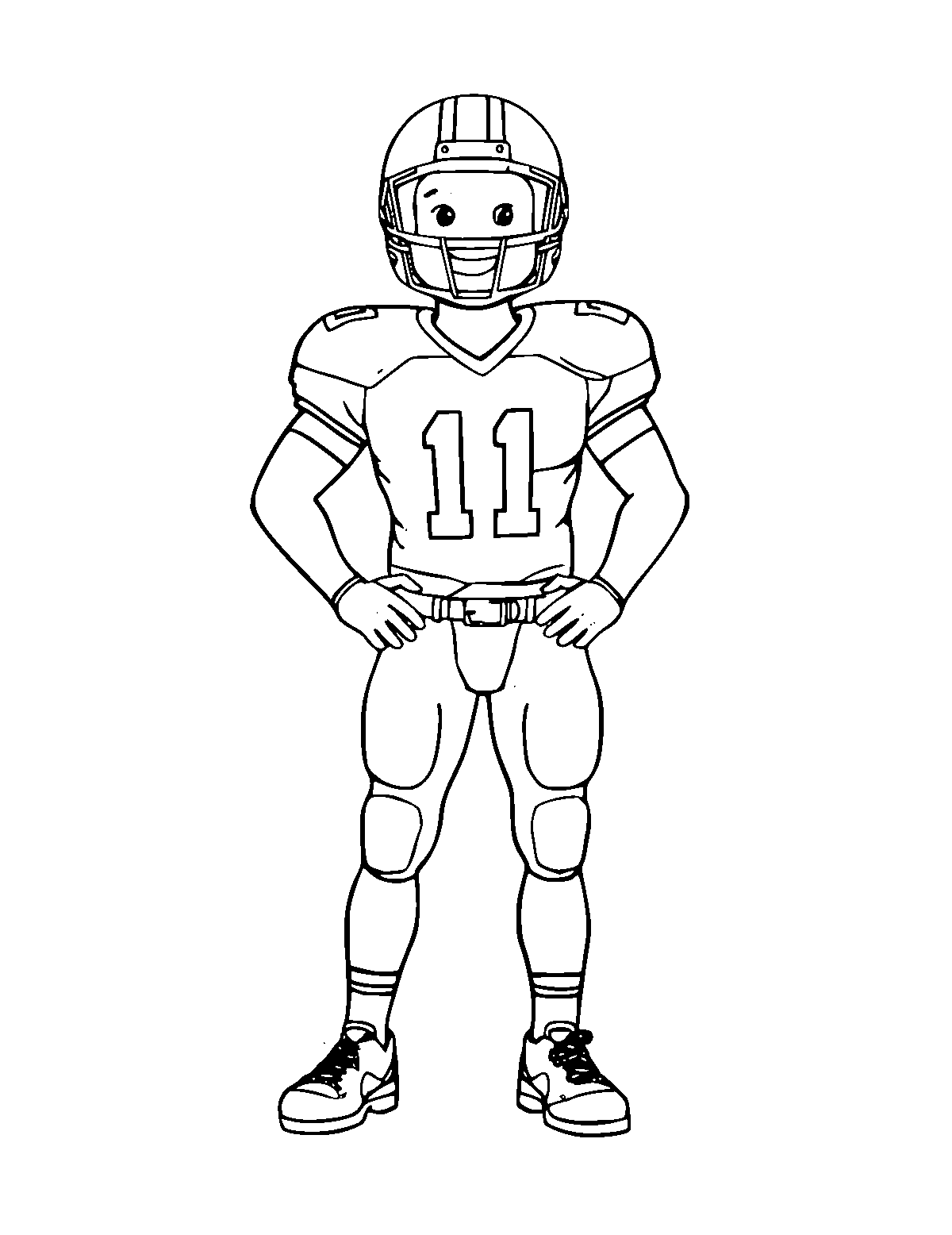 Line-art coloring page of Football Player, medium outlines, centered