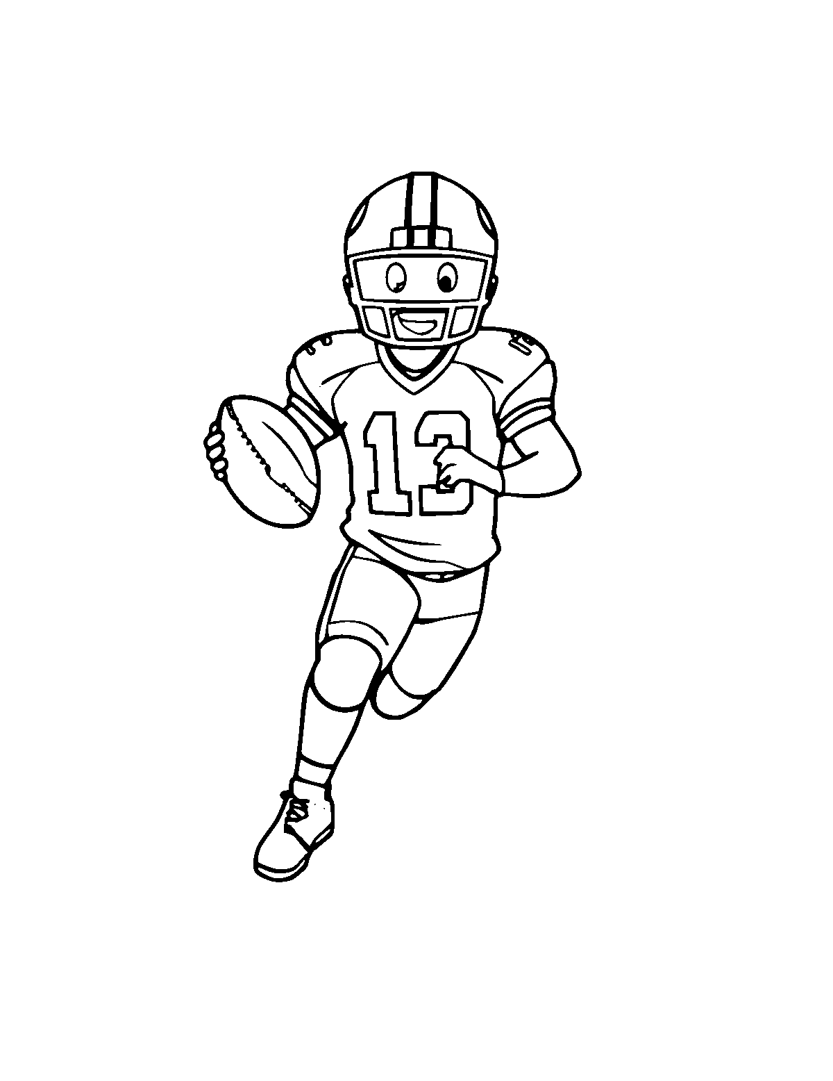 Line-art coloring page of Football Player, medium outlines, centered