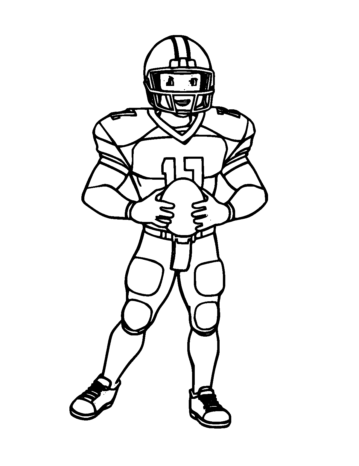 Line-art coloring page of Football Player, medium outlines, centered