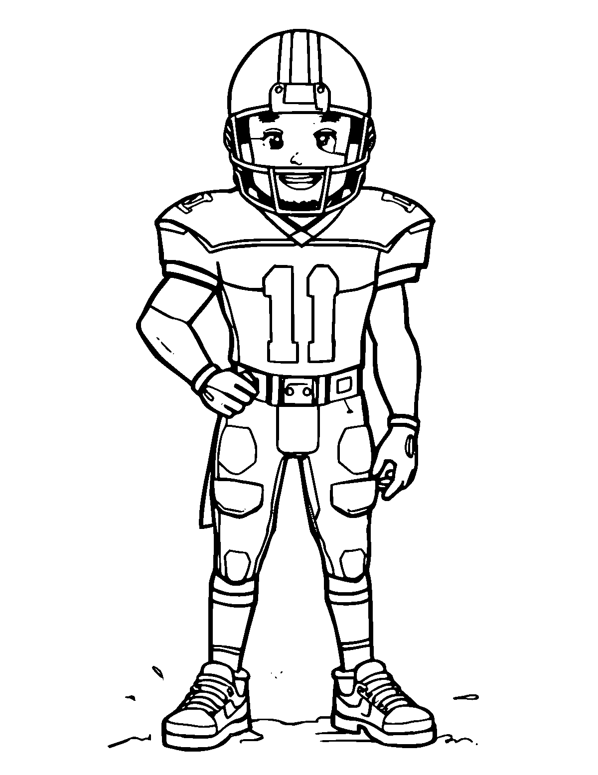 Line-art coloring page of Football Player, medium outlines, centered