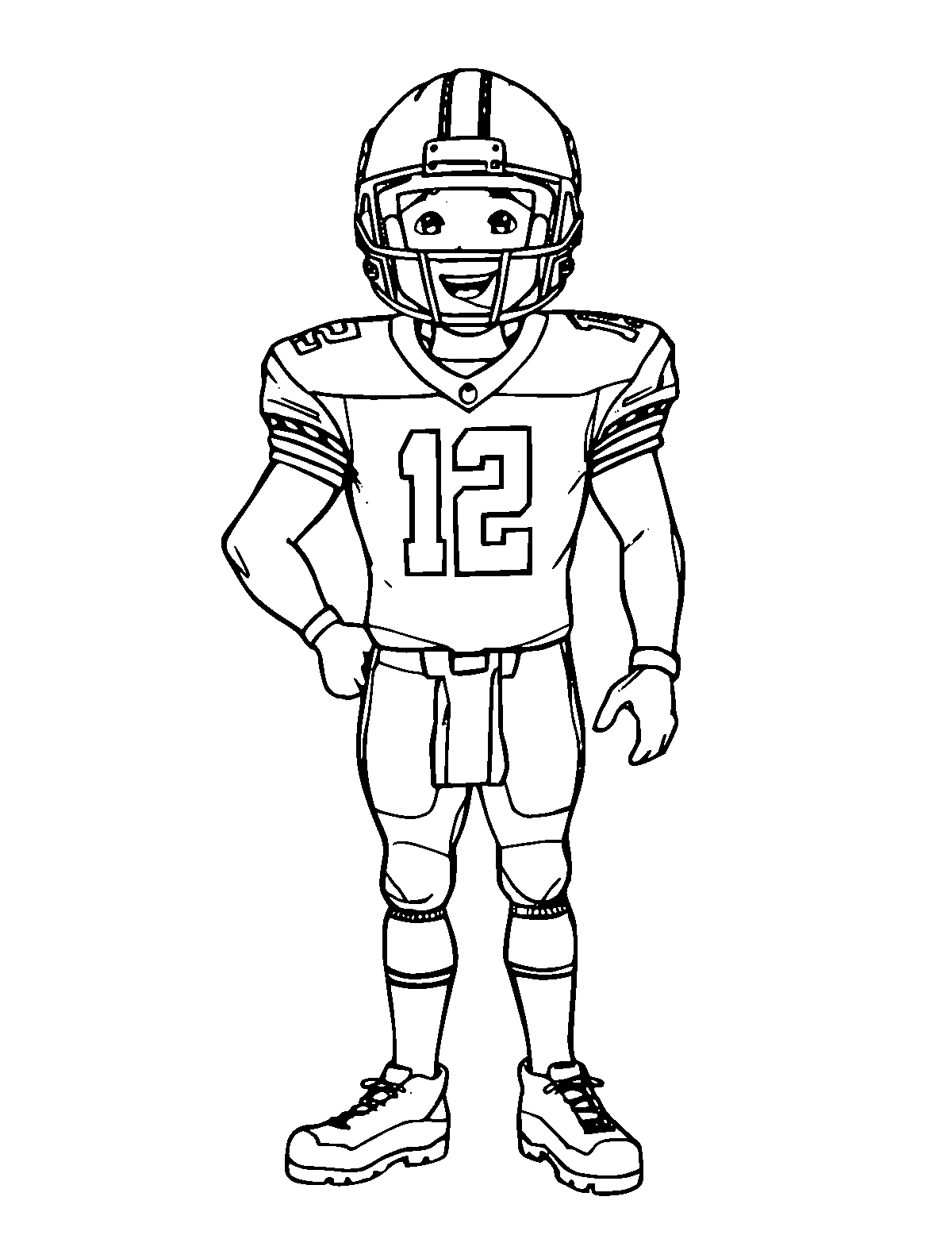 Line-art coloring page of Football Player, medium outlines, centered