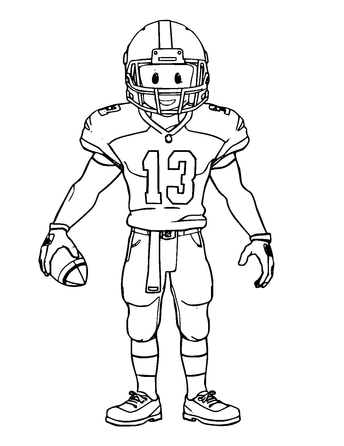 Line-art coloring page of Football Player, medium outlines, centered