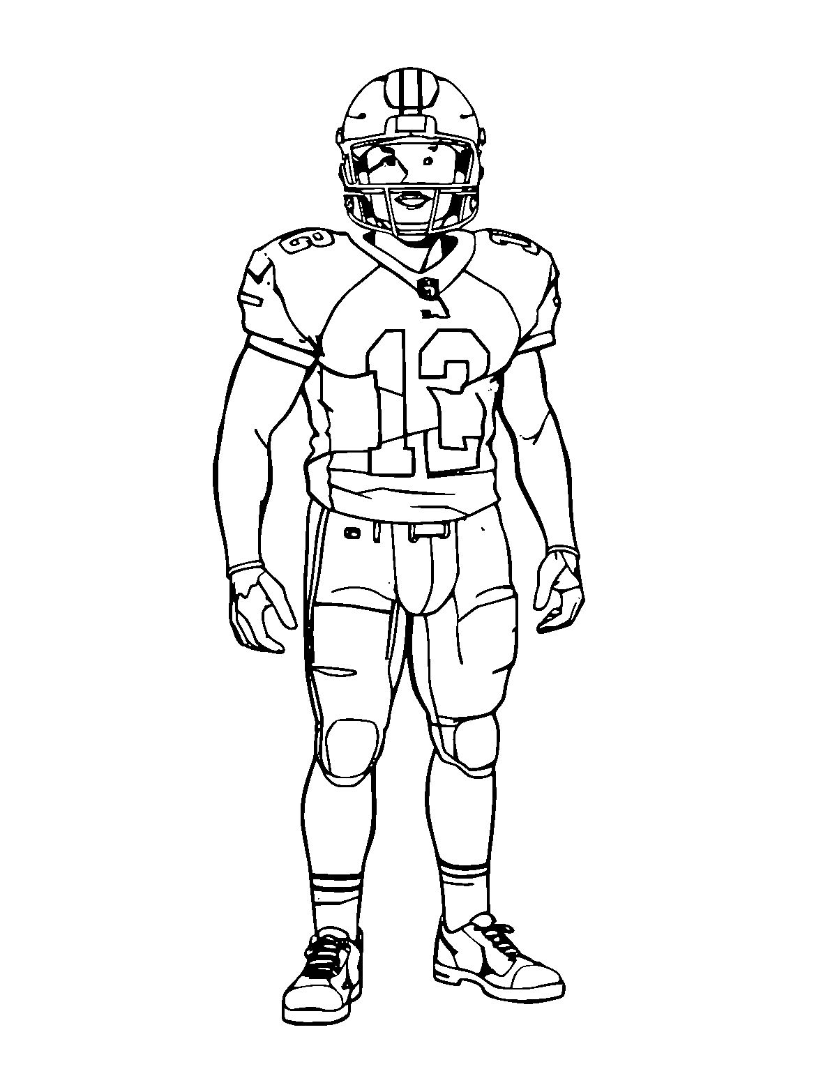 Line-art coloring page of Football Player, medium outlines, centered