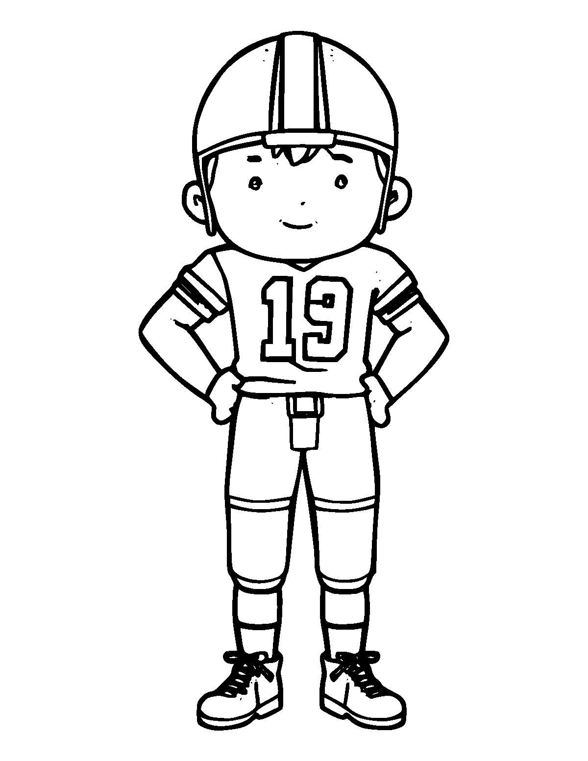 Line-art coloring page of Football Player, medium outlines, centered