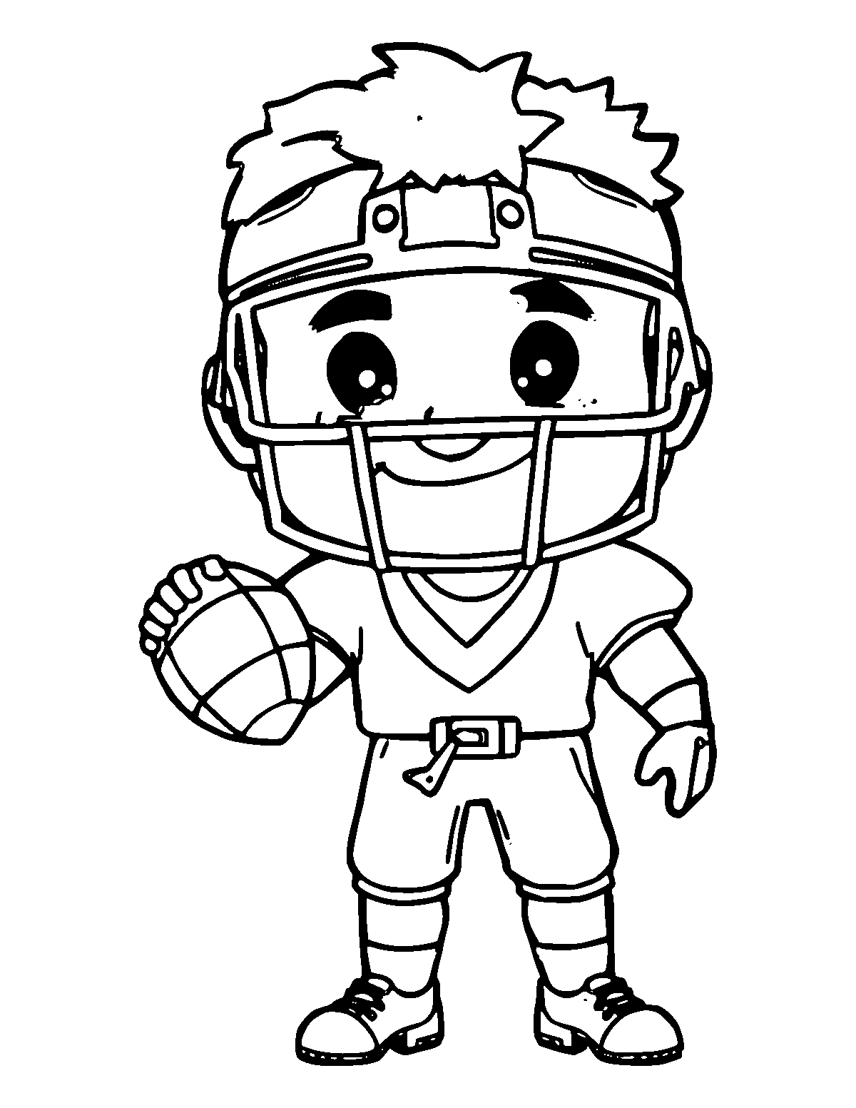 Line-art coloring page of Football Player, thick outlines, centered