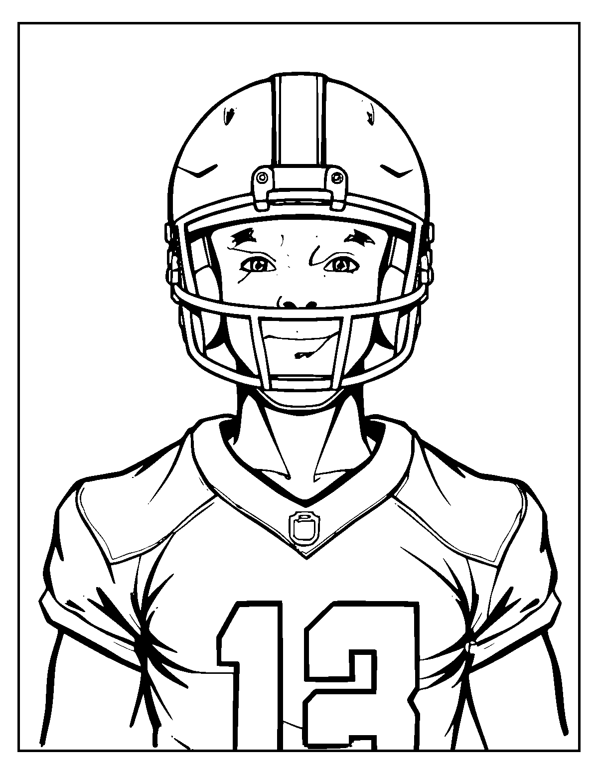 Line-art coloring page of Football Player, medium outlines, centered