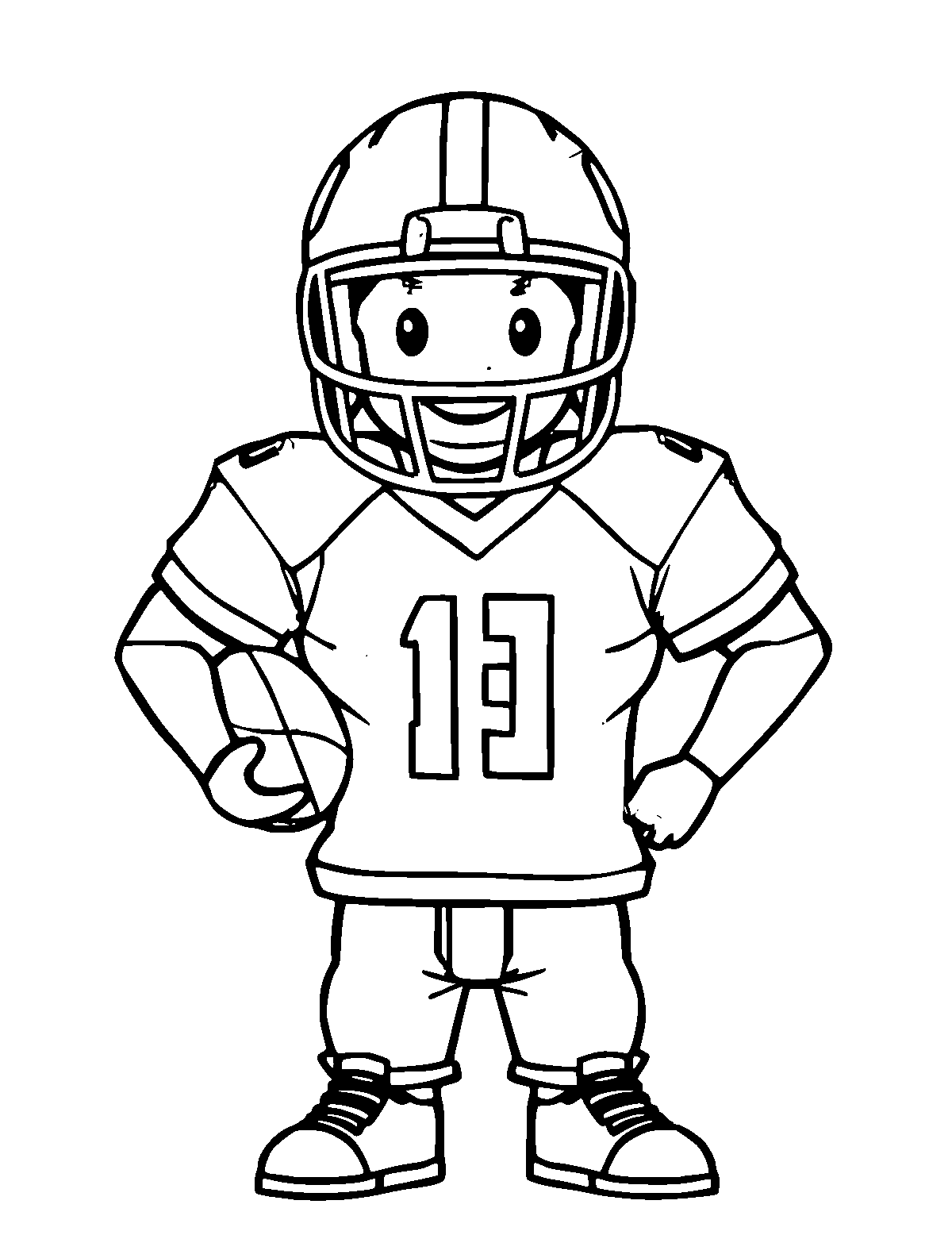 Line-art coloring page of Football Player, medium outlines, centered