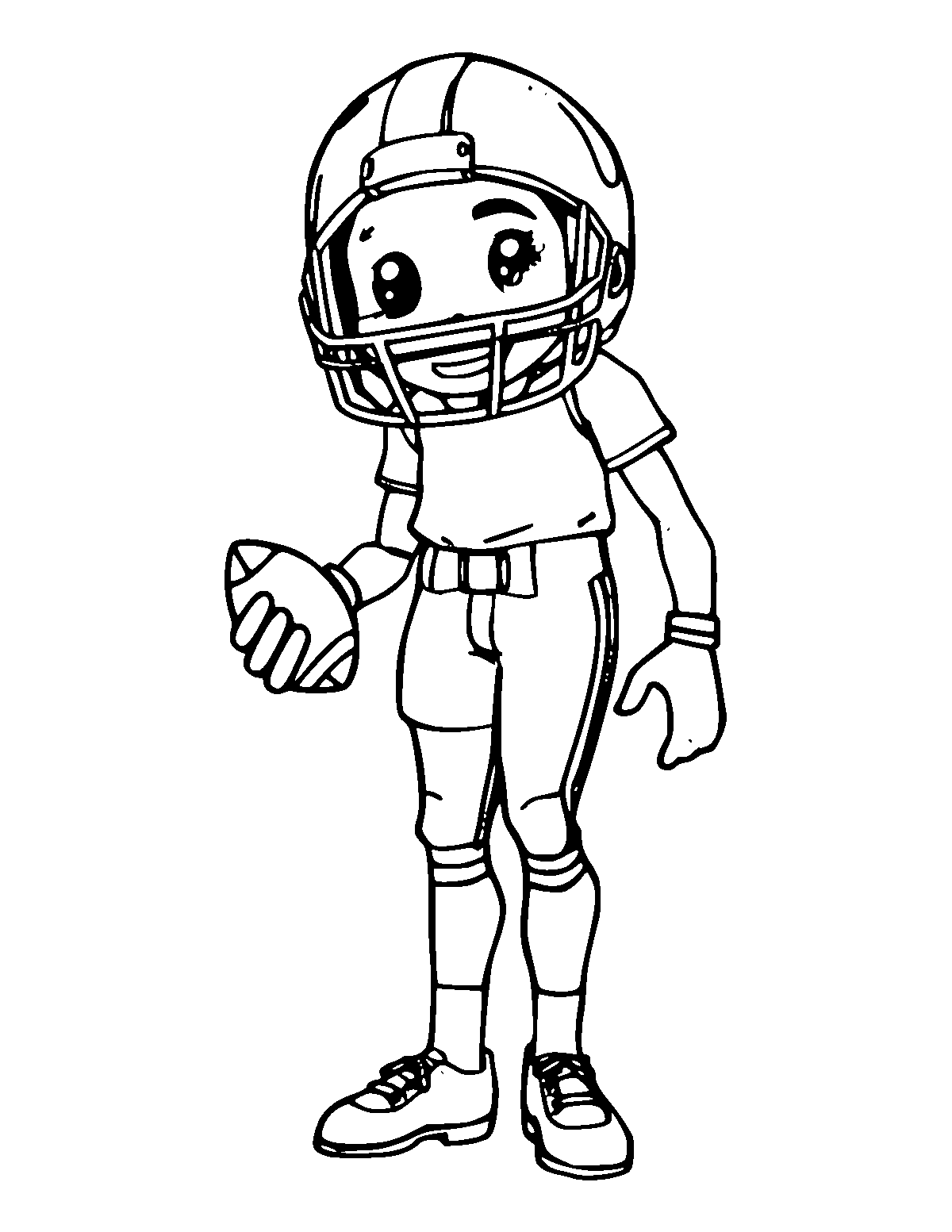 Line-art coloring page of Football Player, medium outlines, centered