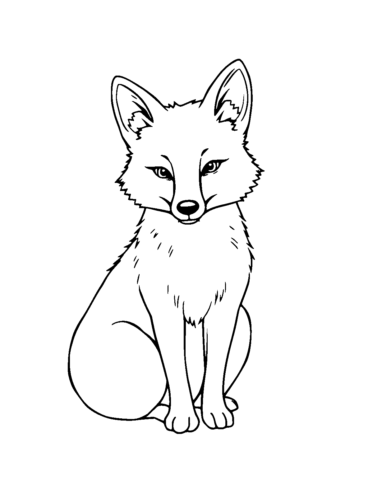 Line-art coloring page of Fox, medium outlines, centered