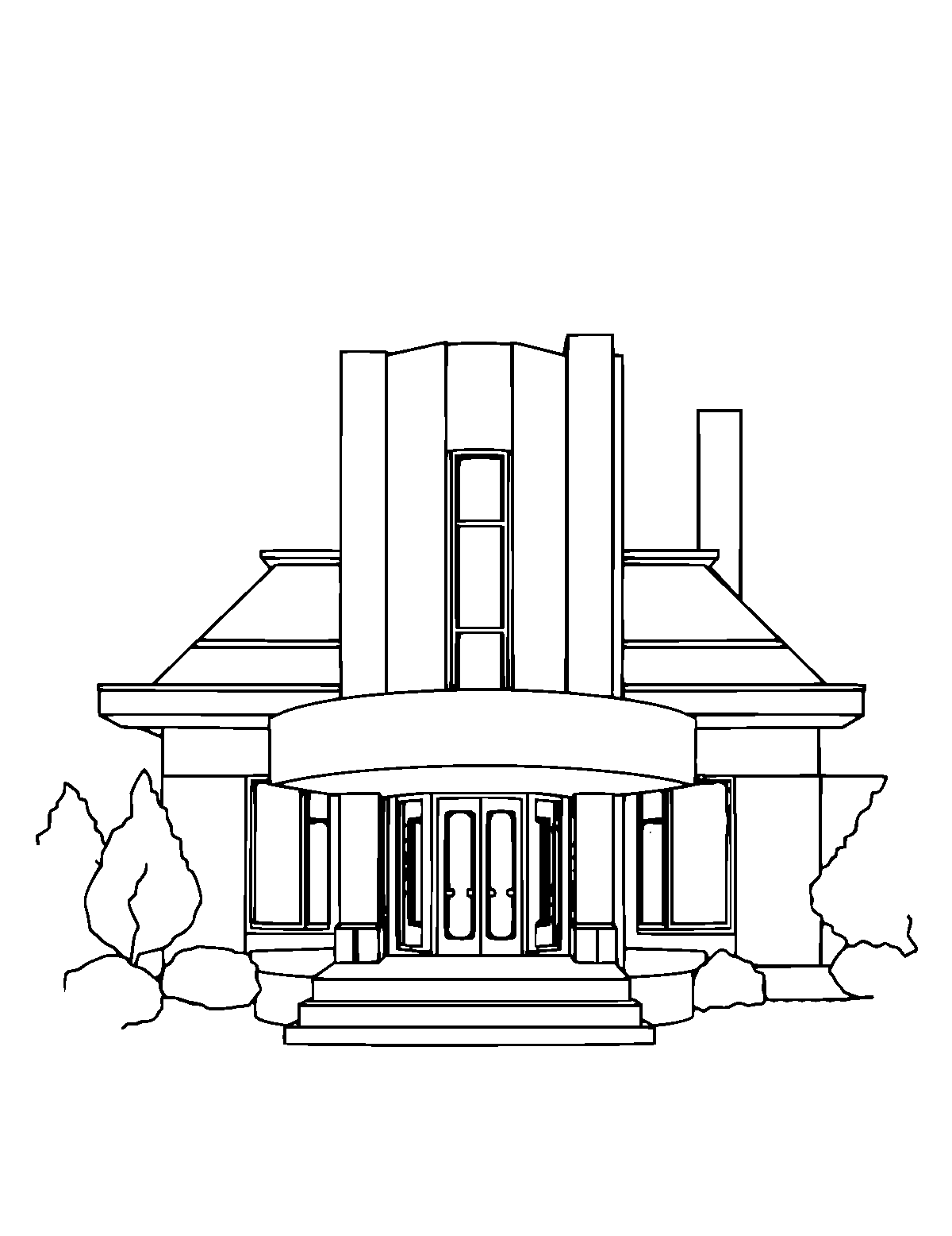 Line-art coloring page of Frank Lloyd Wright, medium outlines, centered