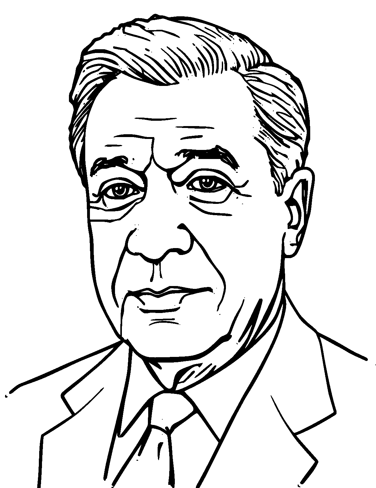 Line-art coloring page of Franklin D. Roosevelt, medium outlines, centered