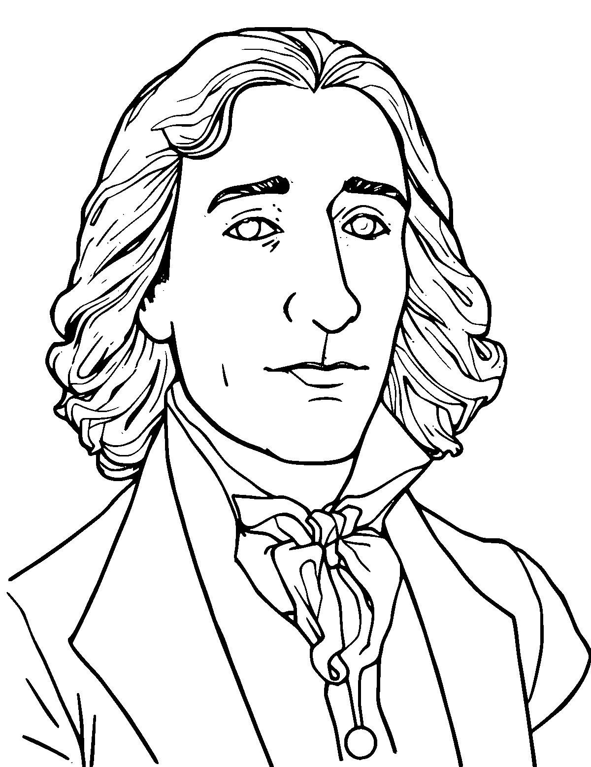 Line-art coloring page of Frederic Chopin, medium outlines, centered