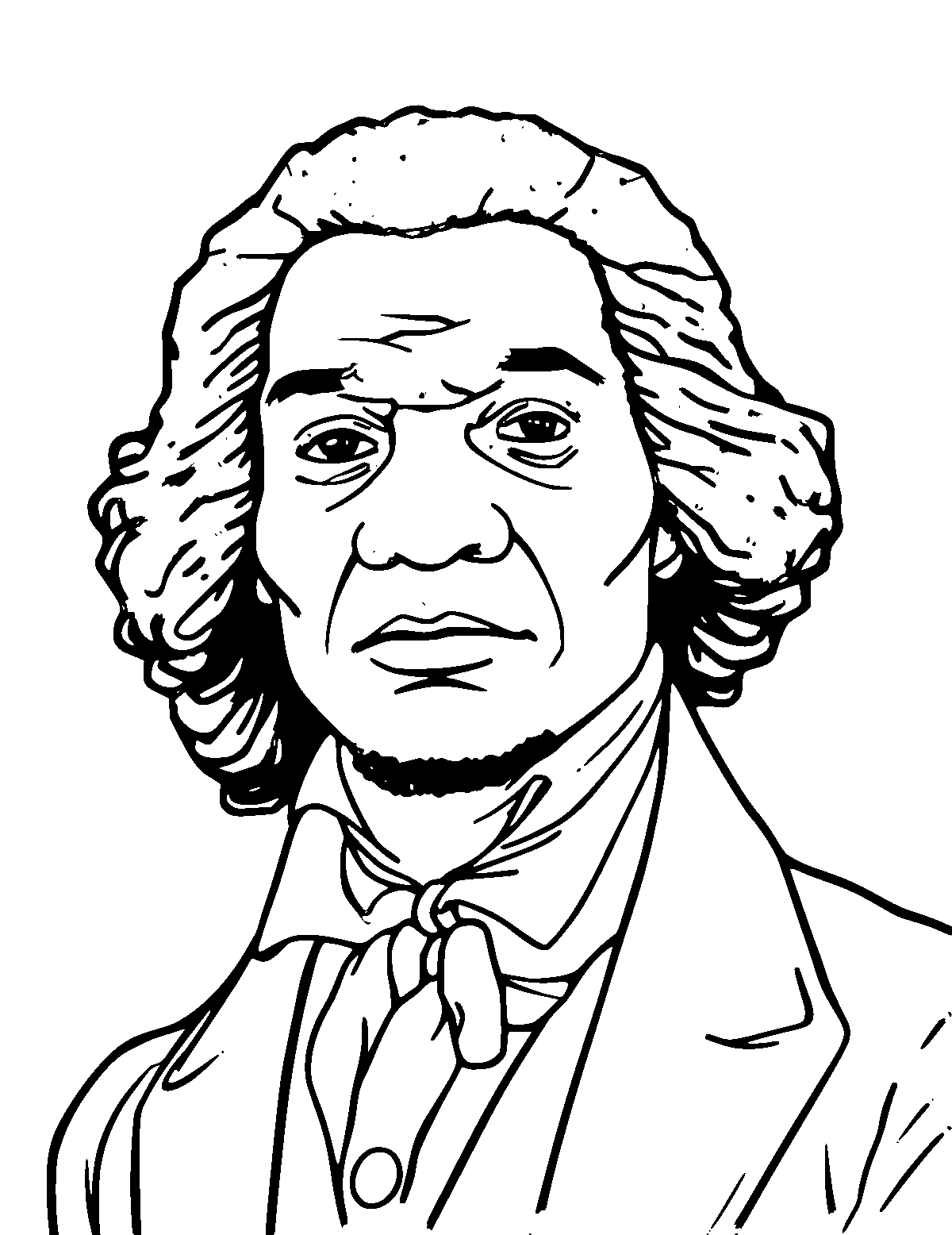 Line-art coloring page of Frederick Douglass, thick outlines, centered