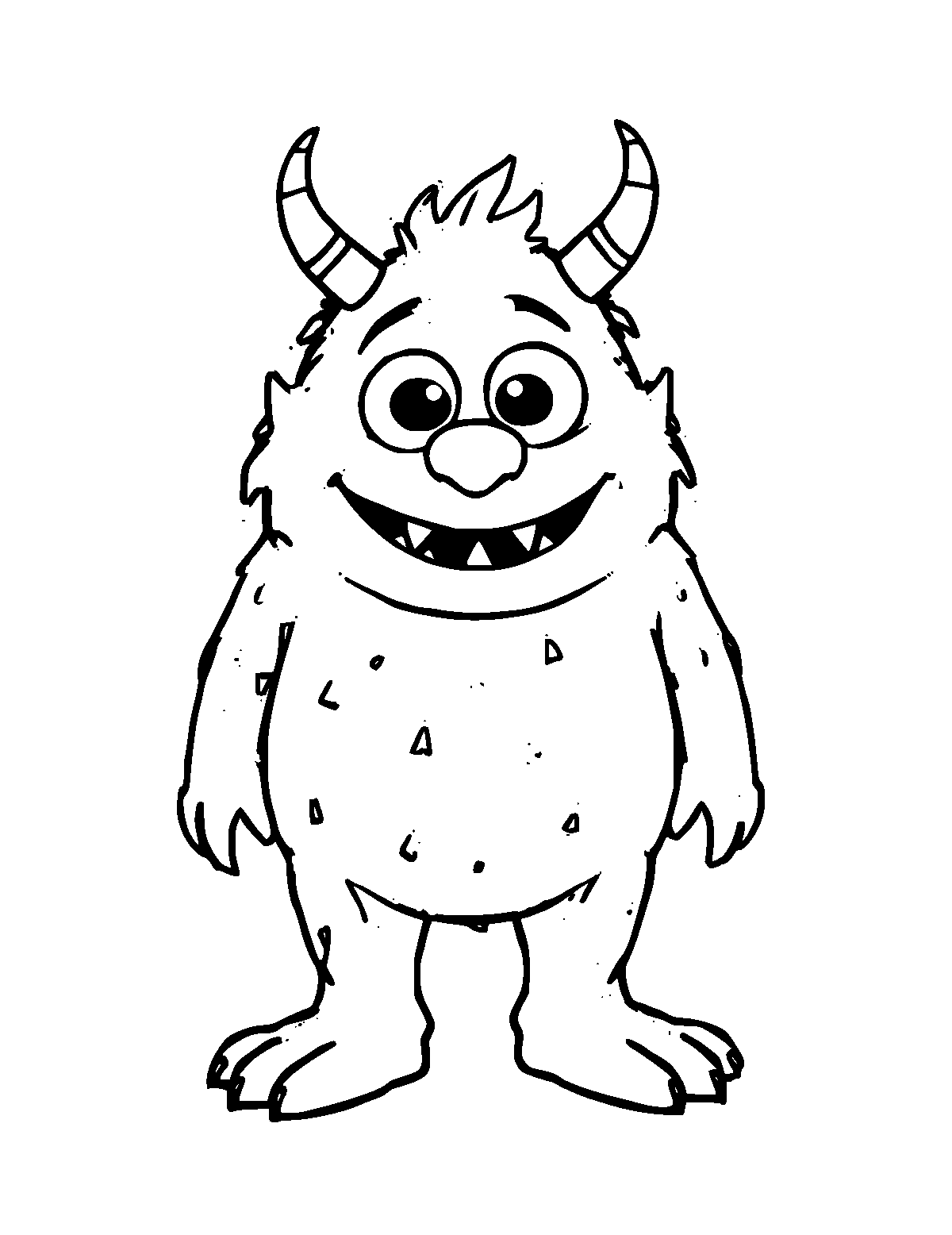 Line-art coloring page of Friendly Monster Creature, medium outlines, centered