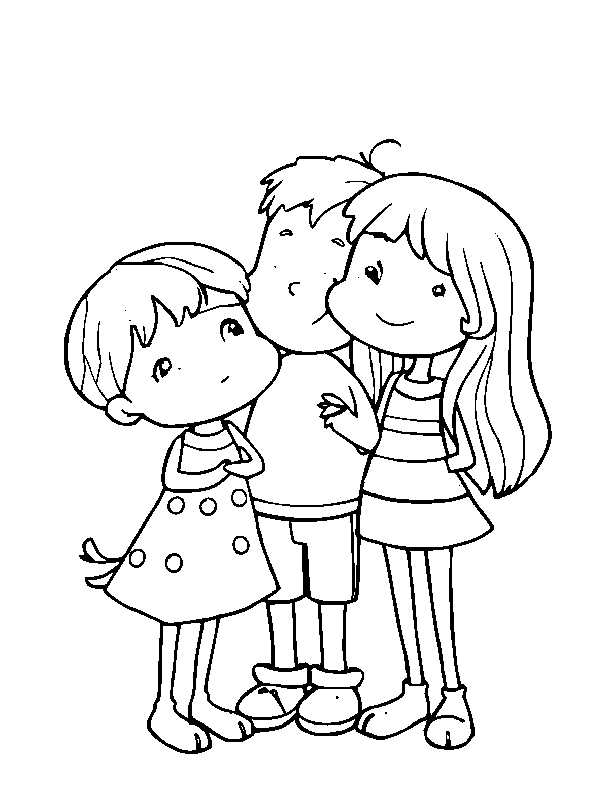 Line-art coloring page of Friends, medium outlines, centered