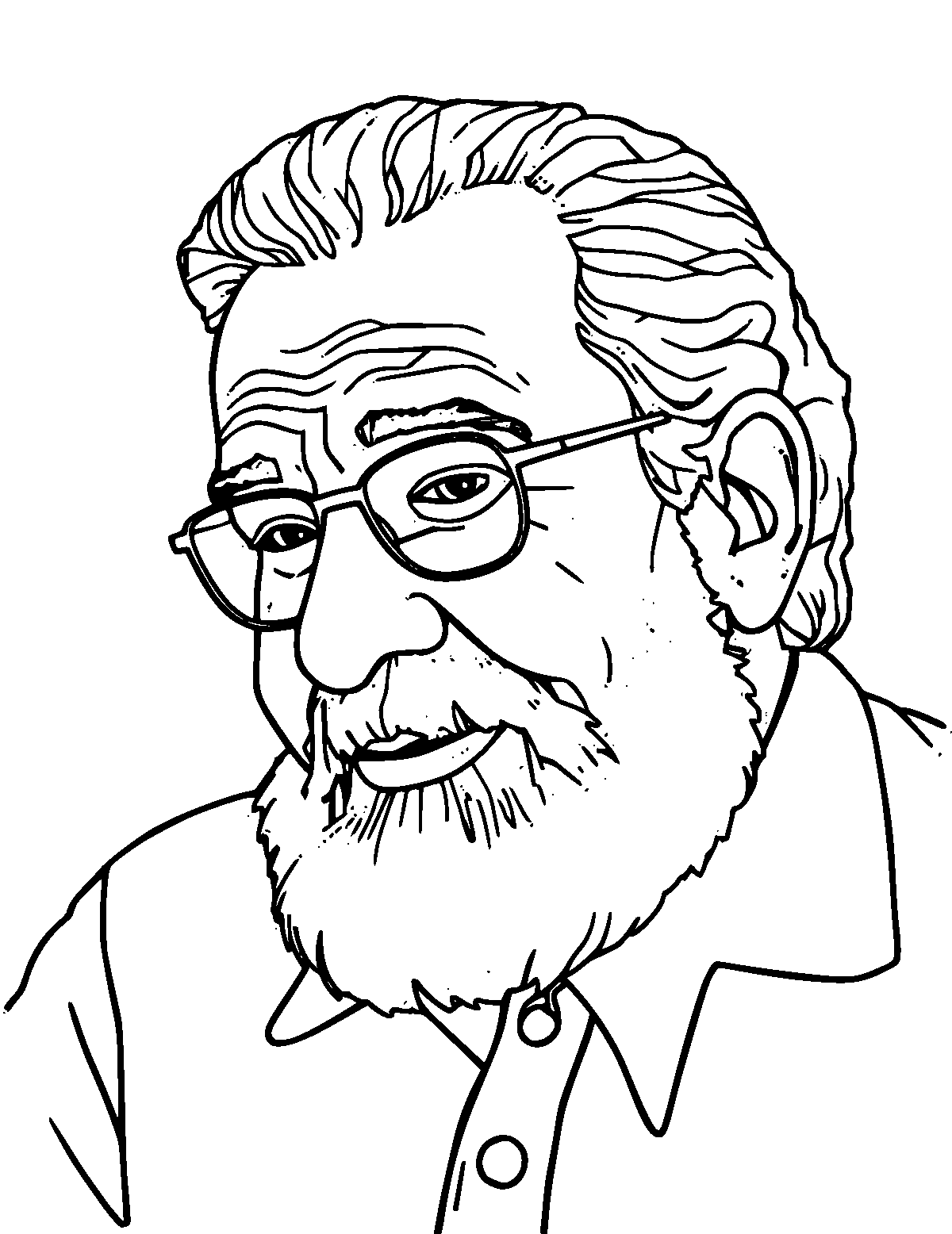 Line-art coloring page of Gabriel Garcia Marquez, medium outlines, centered