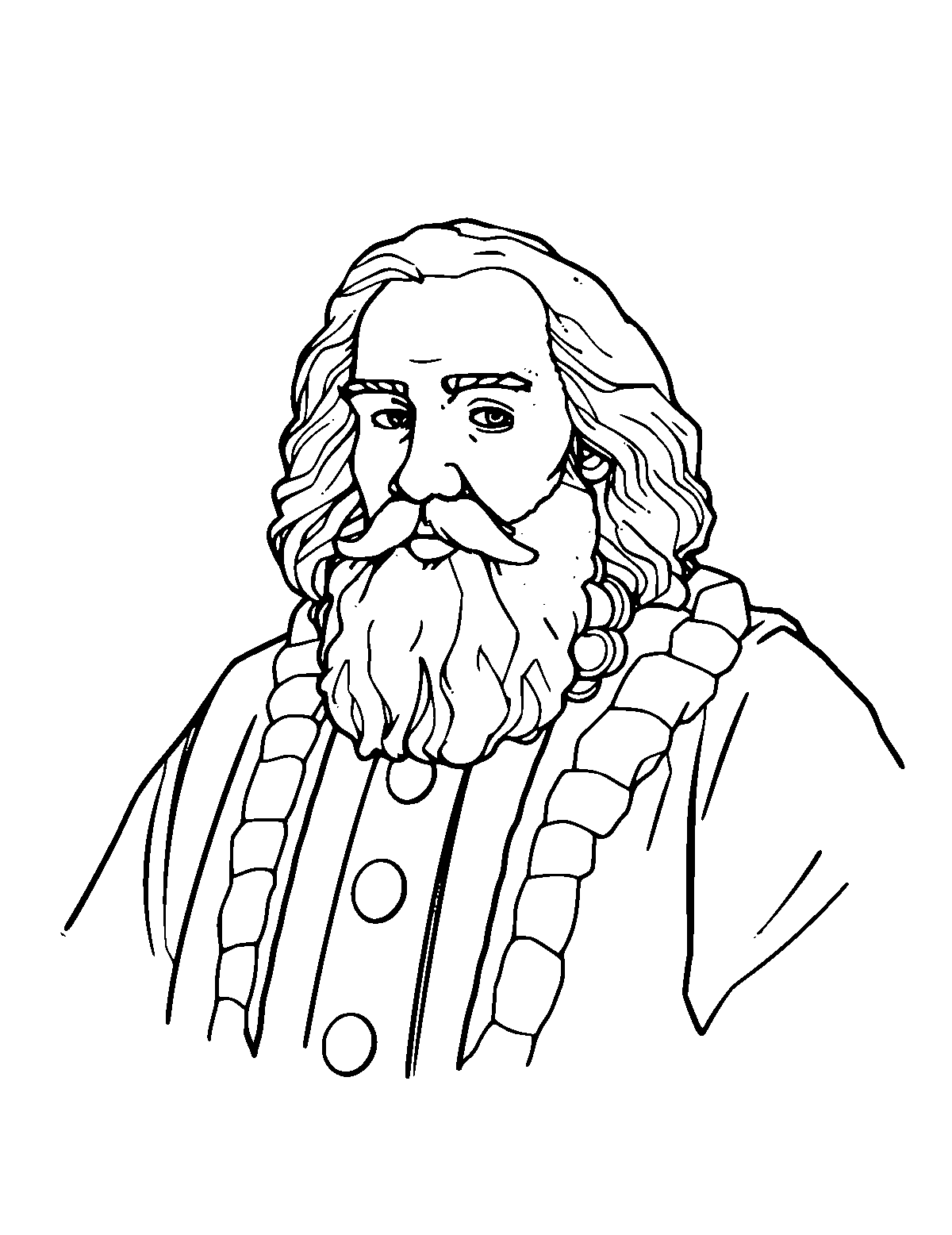 Line-art coloring page of Galileo Galilei, medium outlines, centered