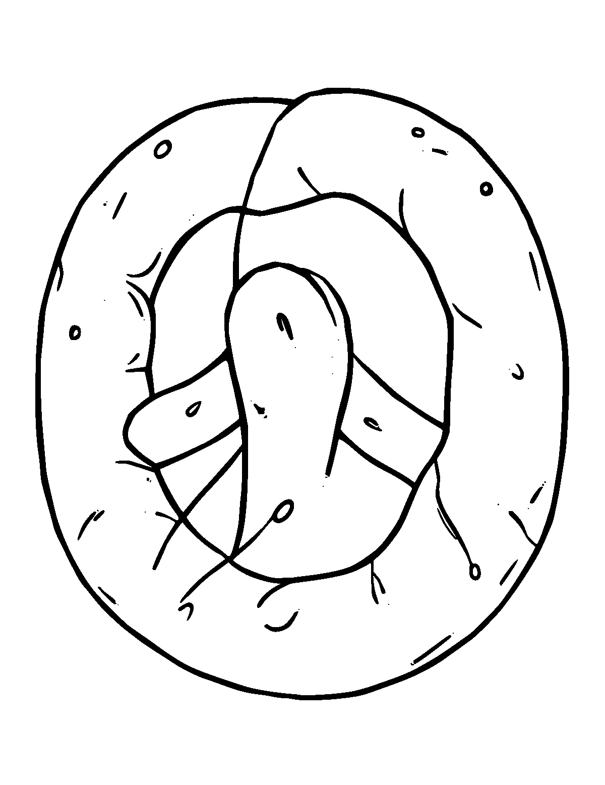 Line-art coloring page of German Pretzel, thick outlines, centered