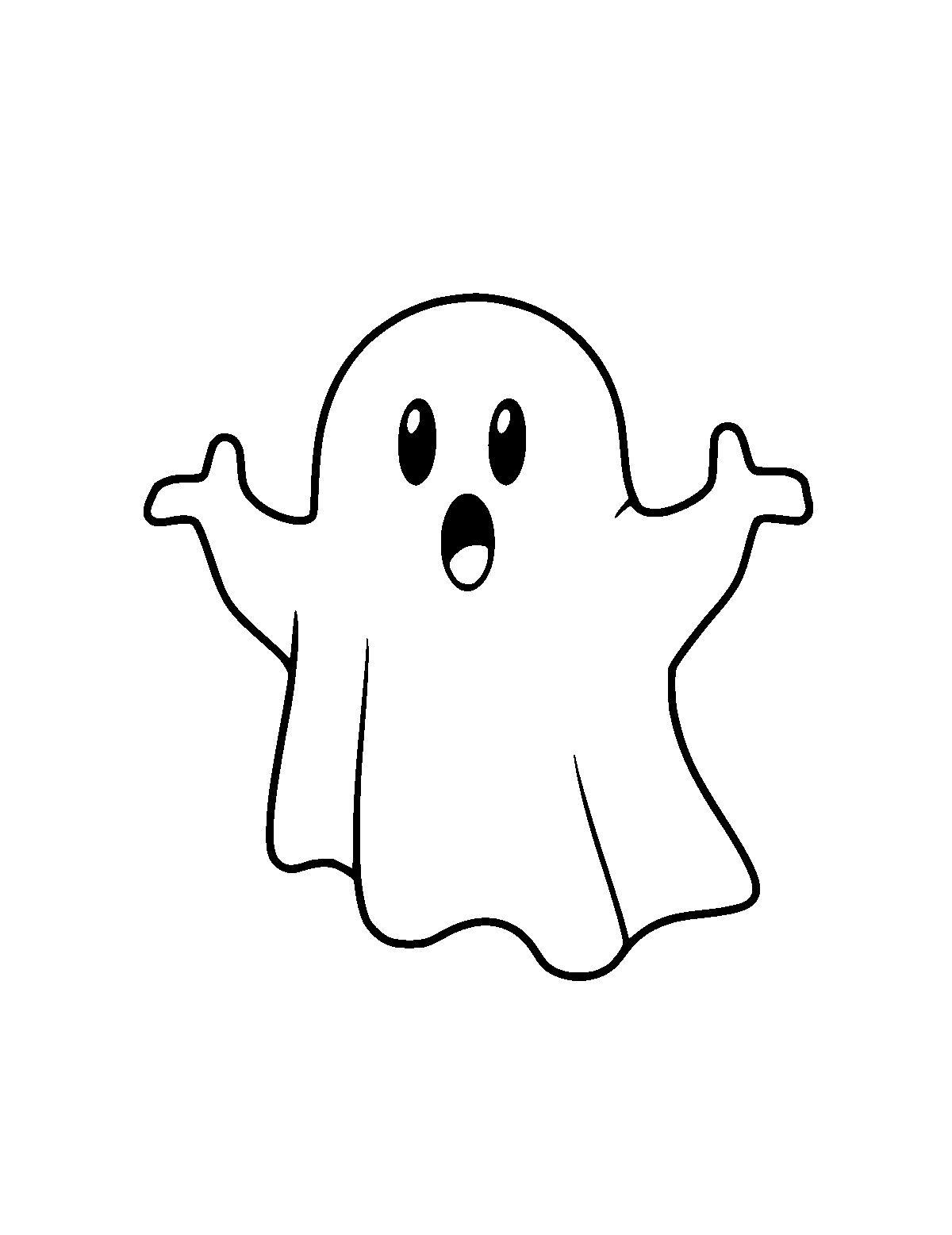 Line-art coloring page of Ghost, thick outlines, centered