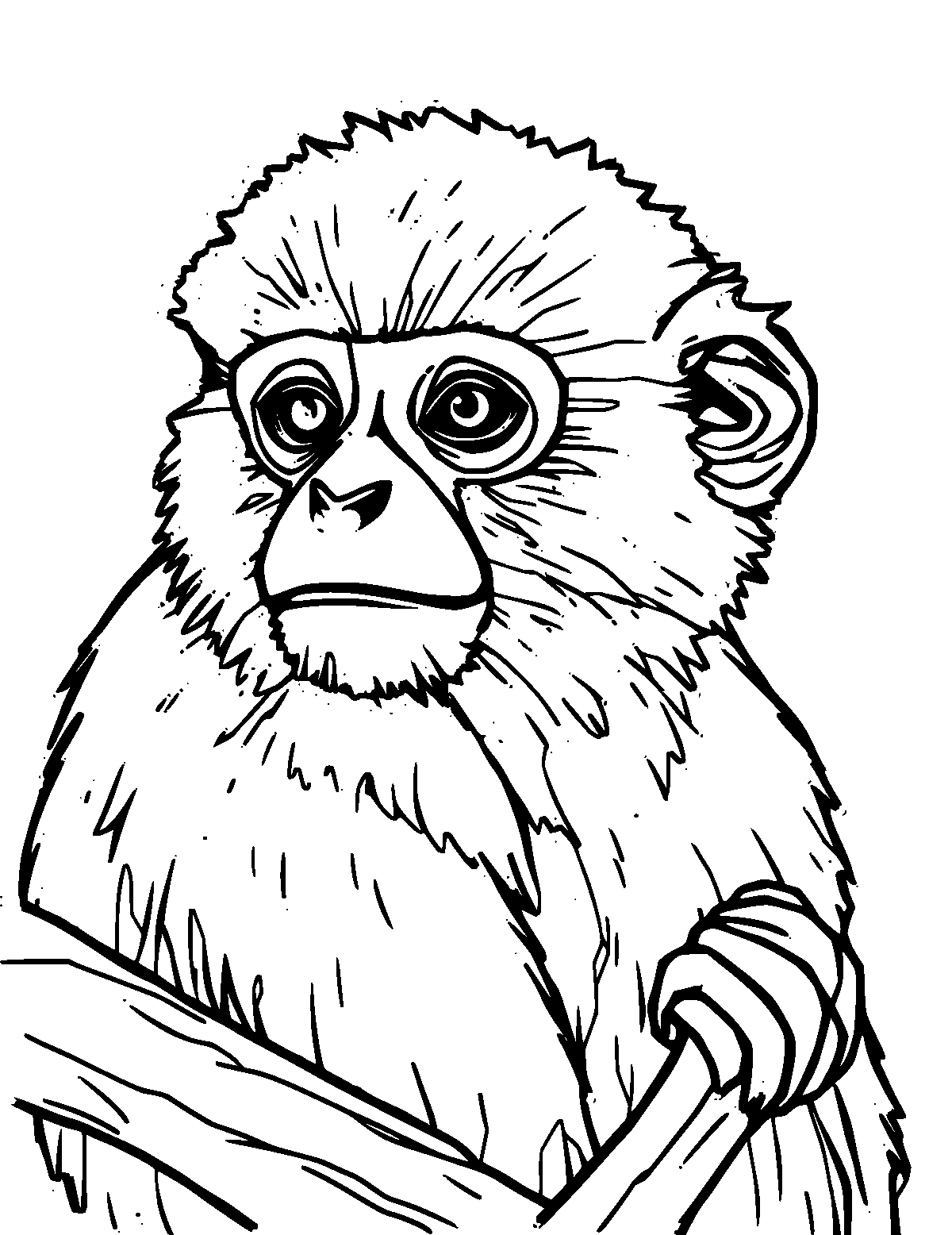 Line-art coloring page of Gibbon, medium outlines, centered