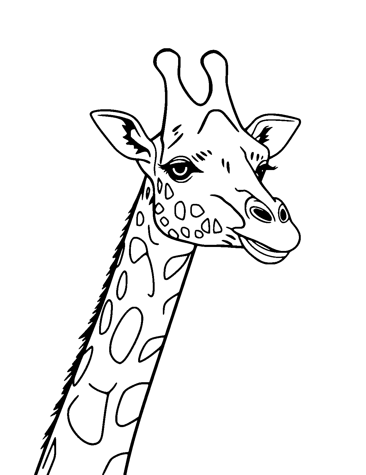 Line-art coloring page of Giraffe, medium outlines, centered