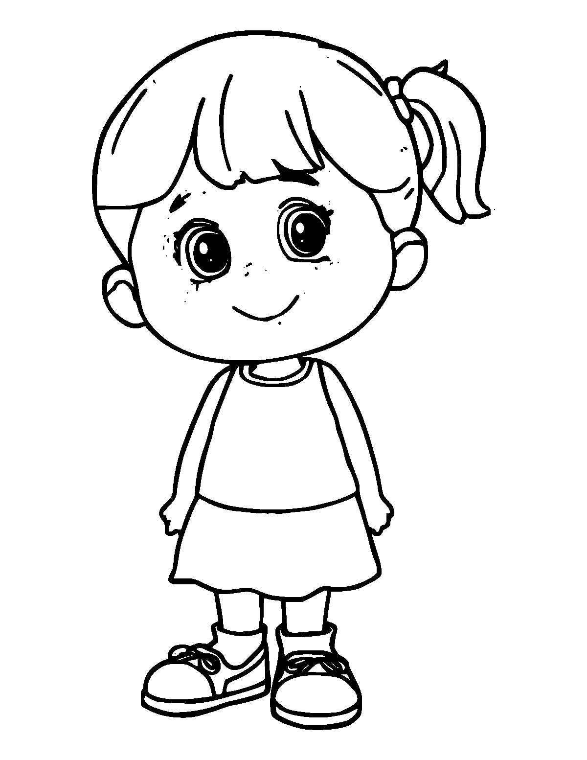 Line-art coloring page of Girl, medium outlines, centered
