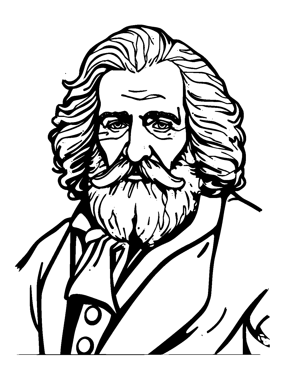 Line-art coloring page of Giuseppe Verdi, thick outlines, centered