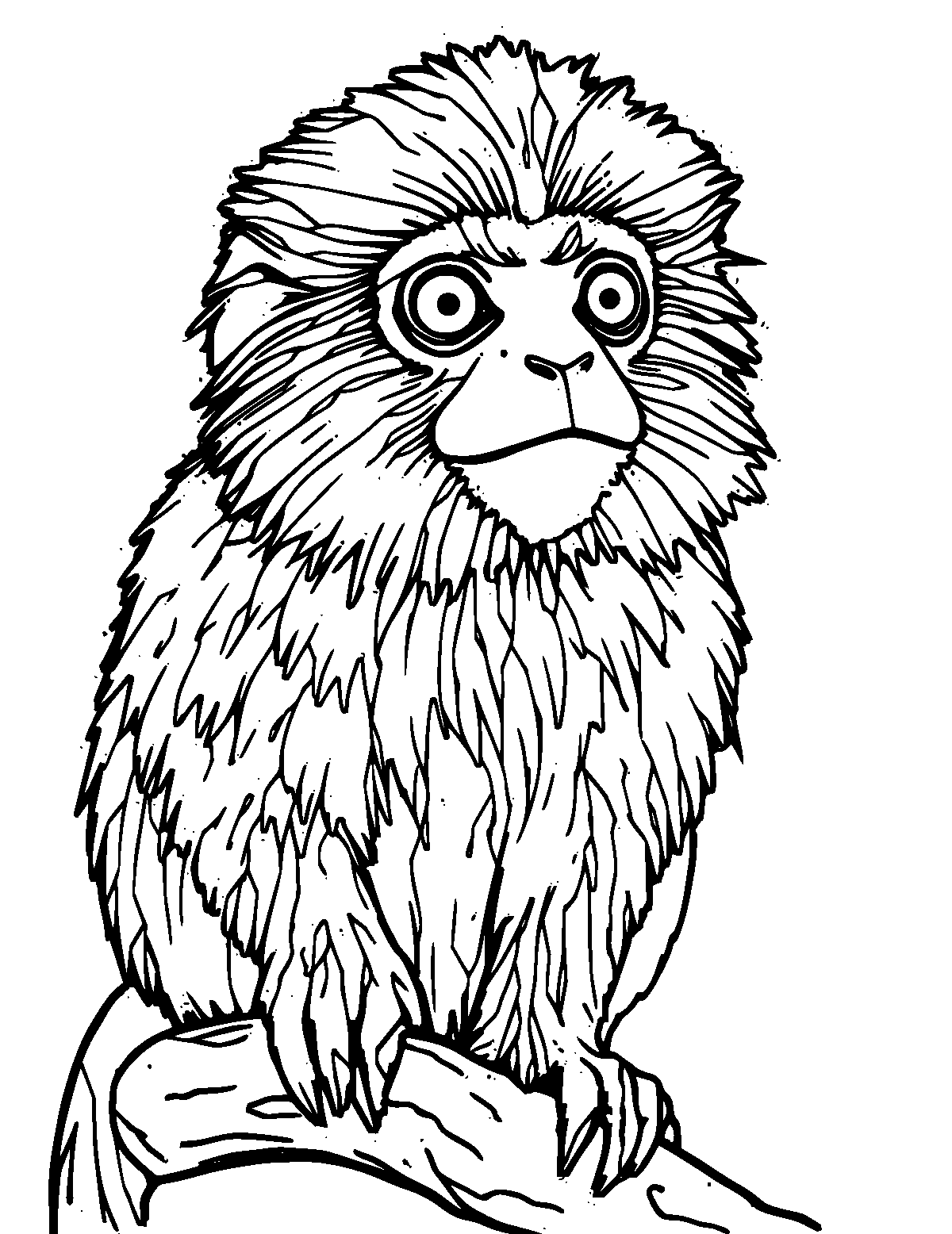 Line-art coloring page of Golden Lion Tamarin, medium outlines, centered