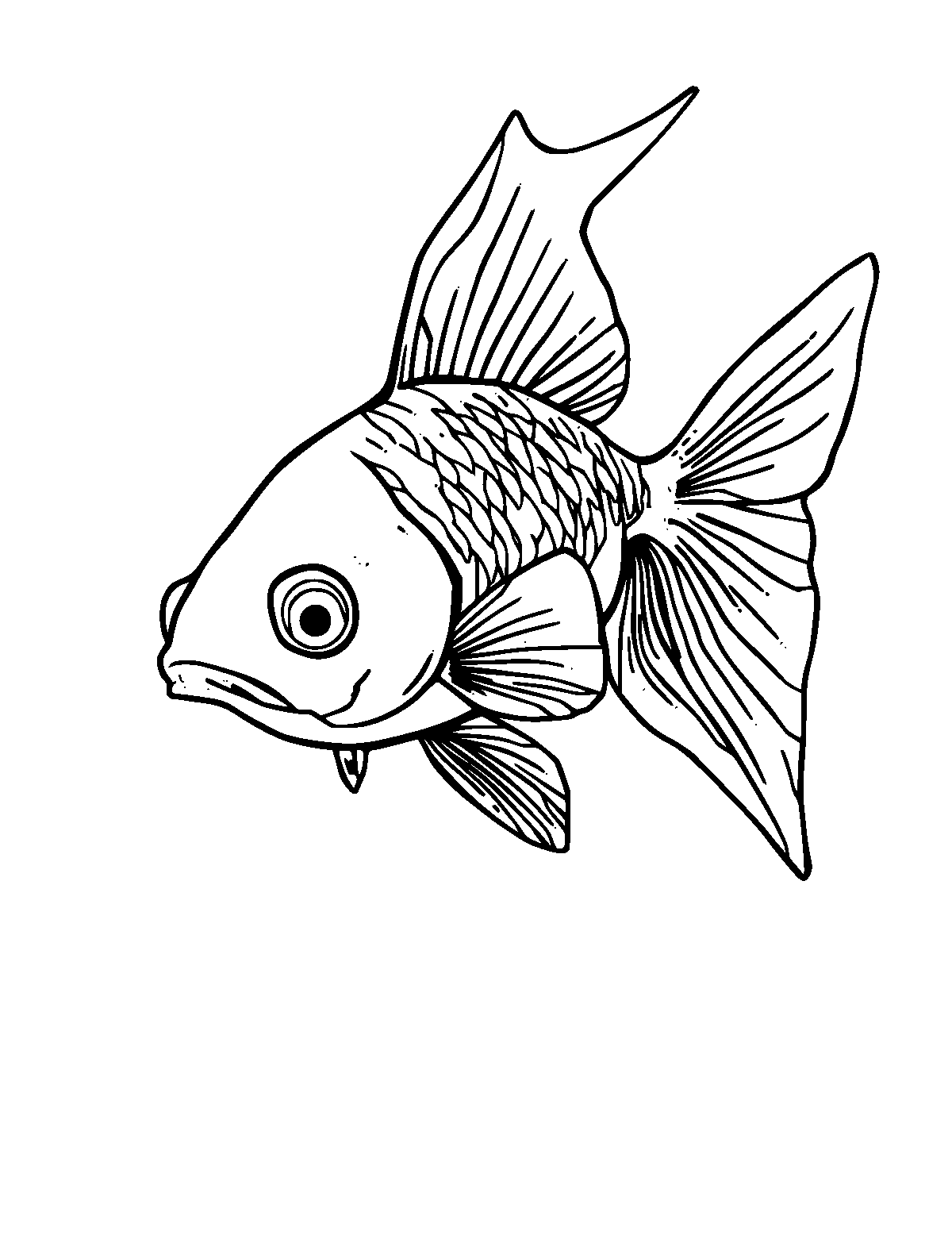 Line-art coloring page of Goldfish, medium outlines, centered