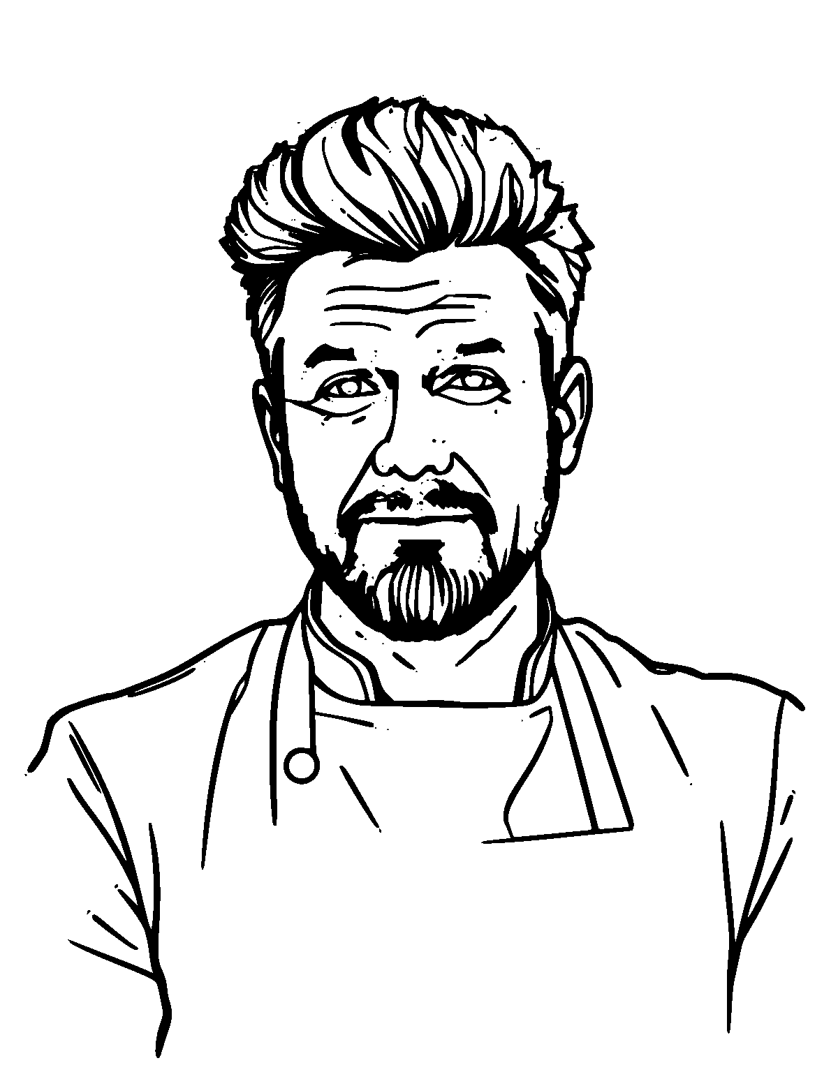Line-art coloring page of Gordon Ramsay, medium outlines, centered
