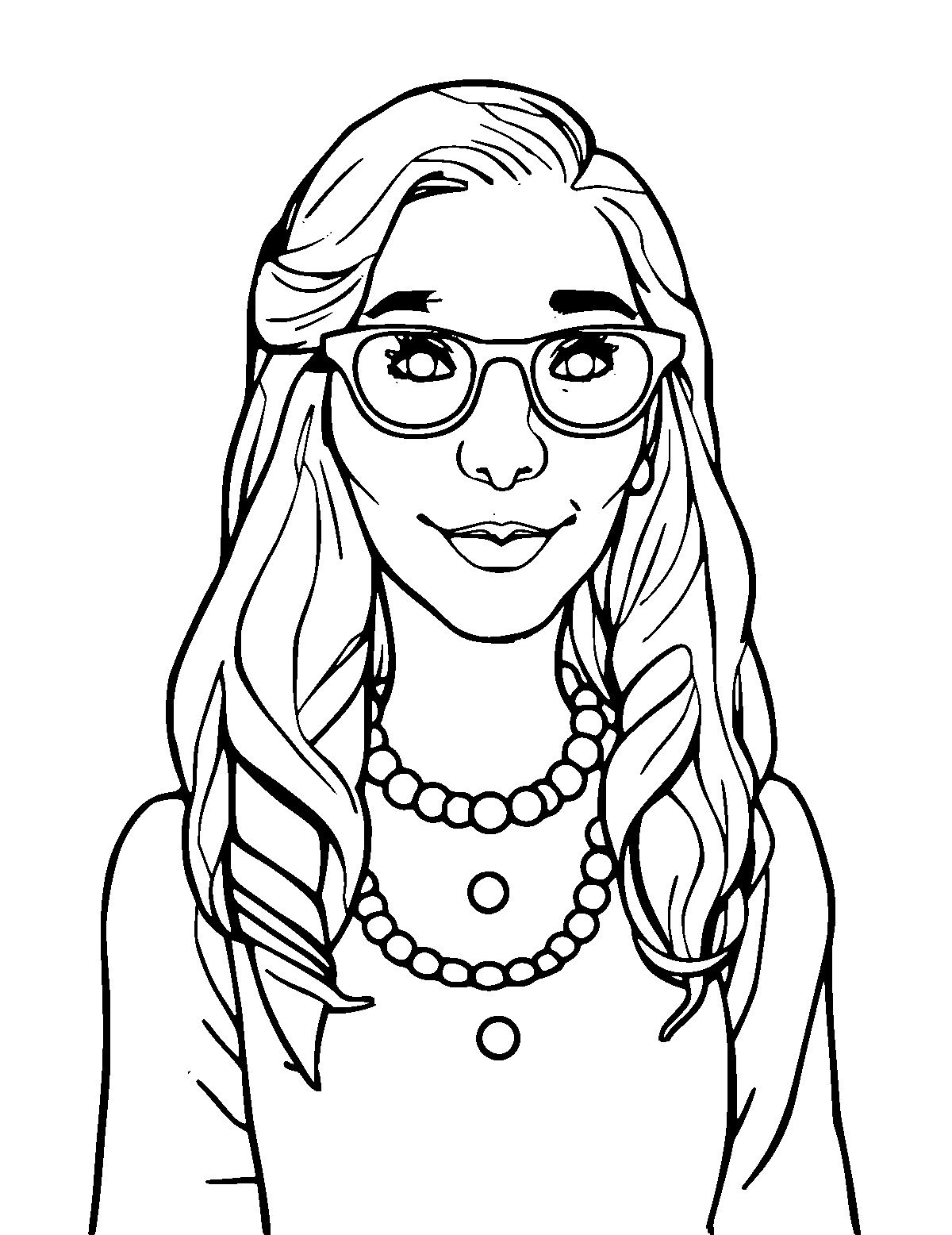 Line-art coloring page of Grace Hopper, medium outlines, centered