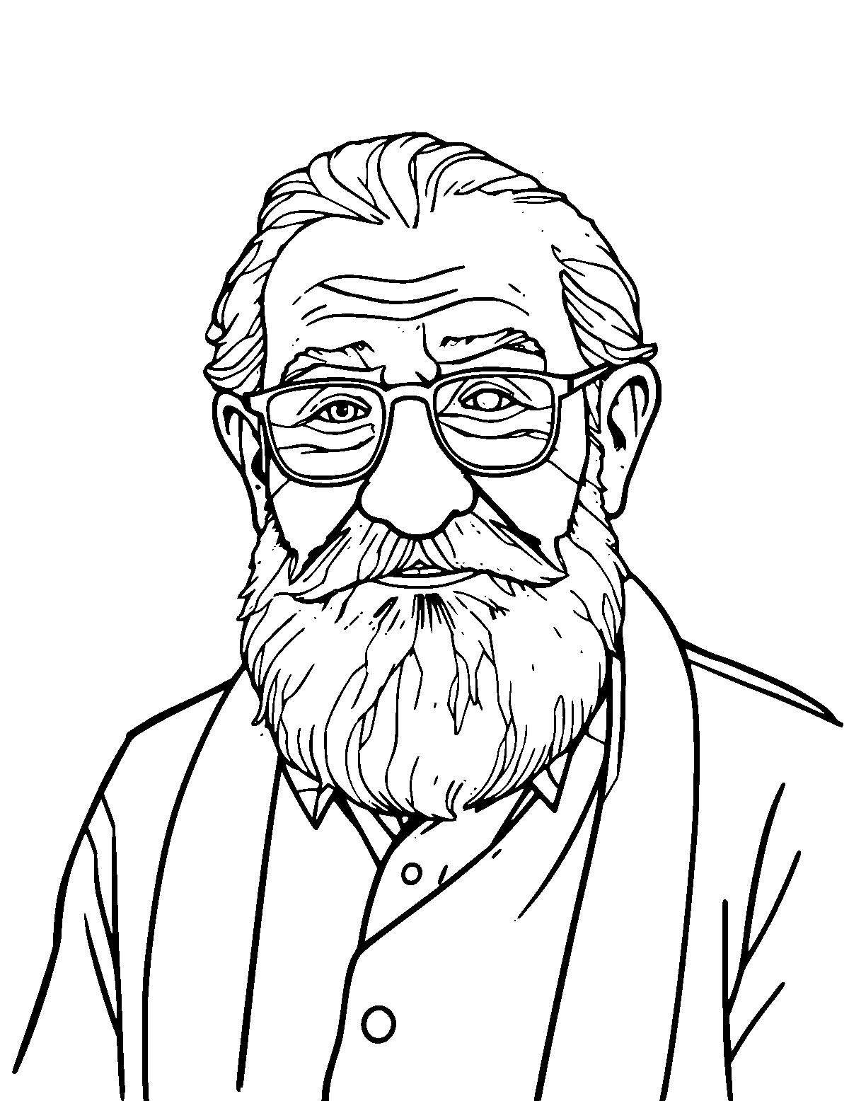Line-art coloring page of Grandpa, medium outlines, centered