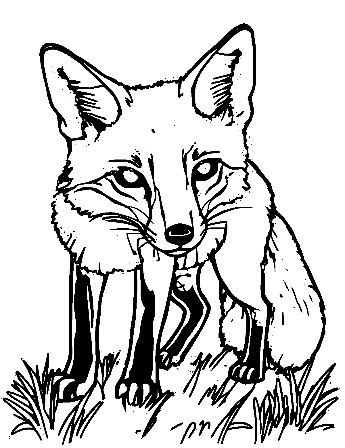 Line-art coloring page of Gray Fox, thick outlines, centered