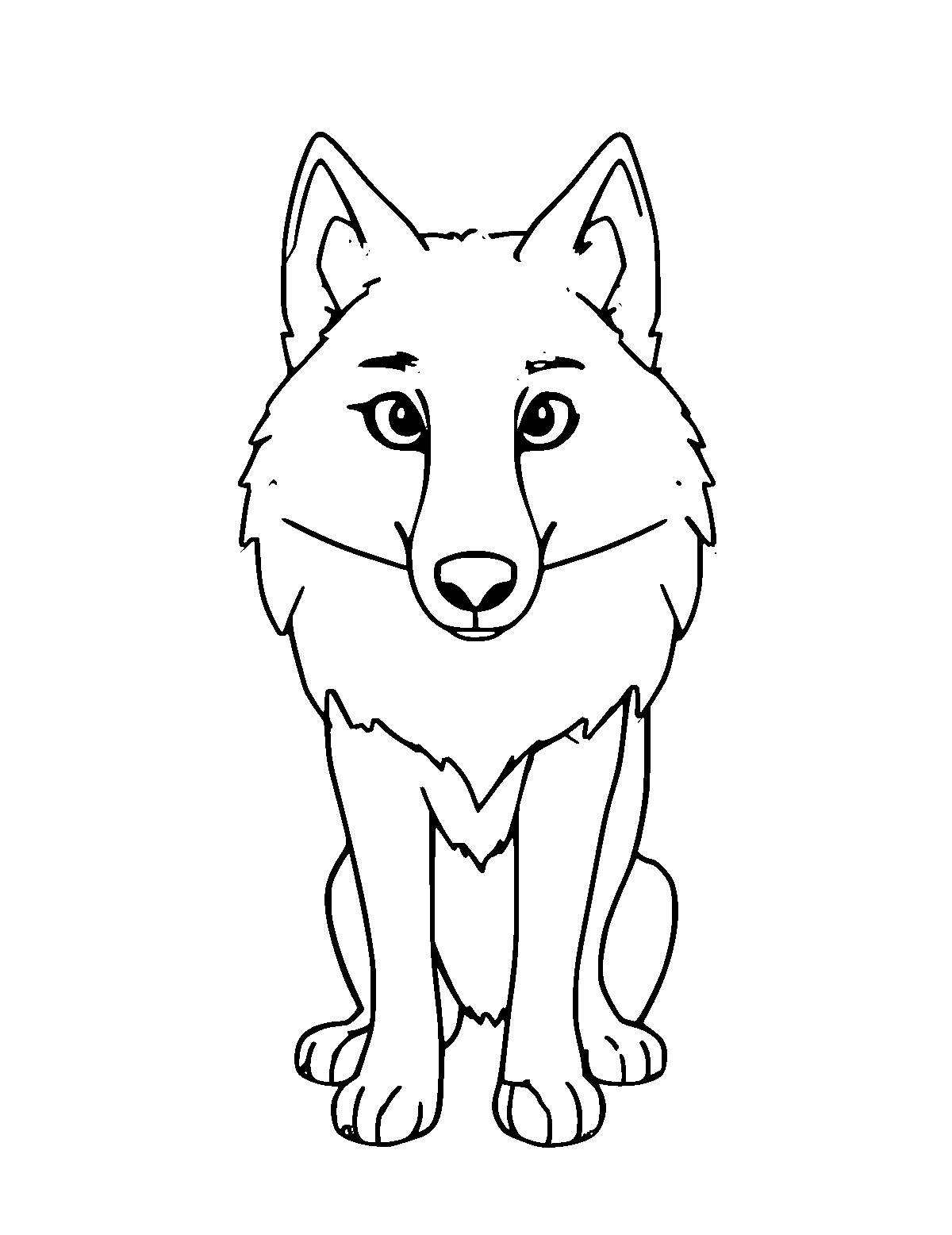 Line-art coloring page of Gray Wolf, medium outlines, centered