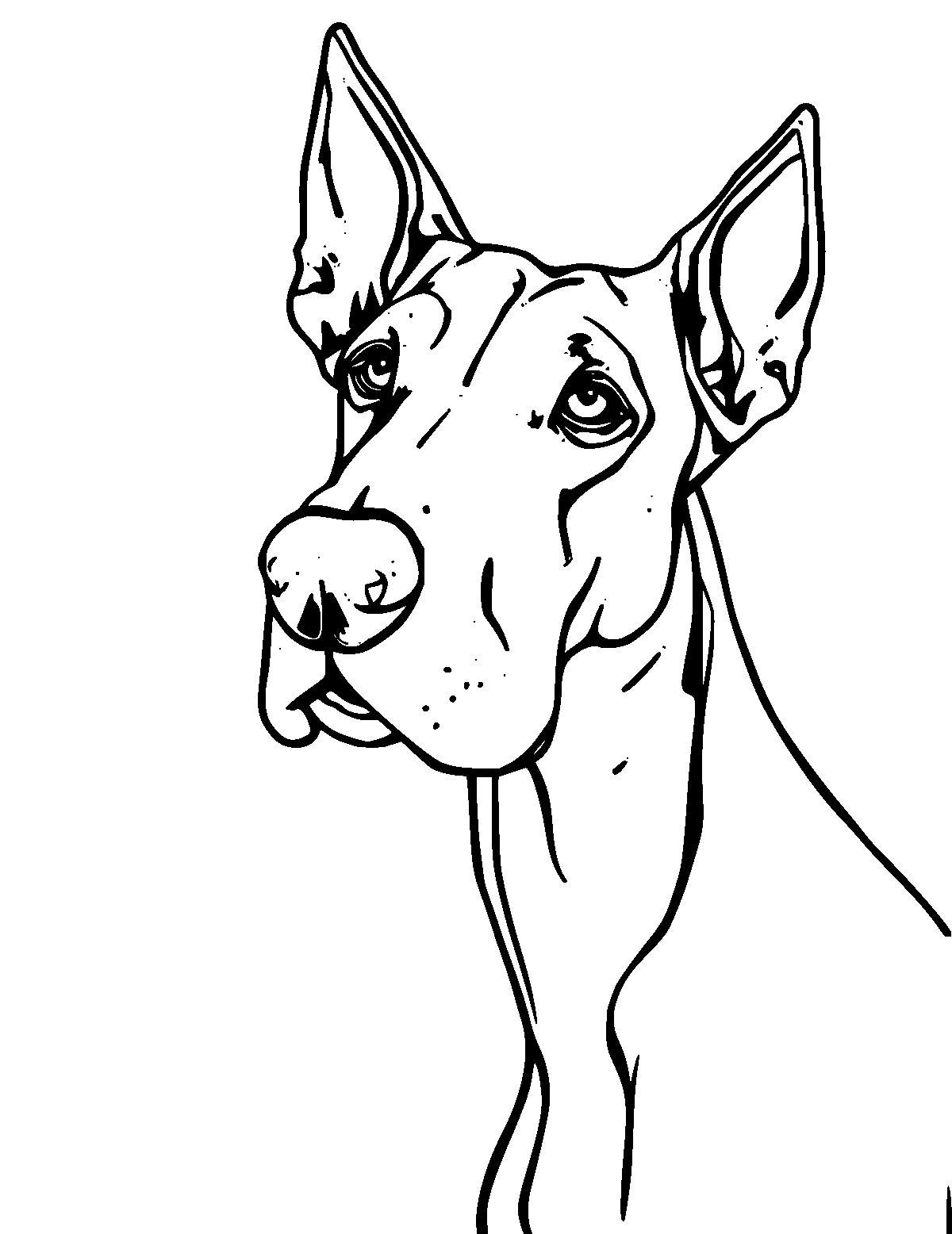 Line-art coloring page of Great Dane, thick outlines, centered