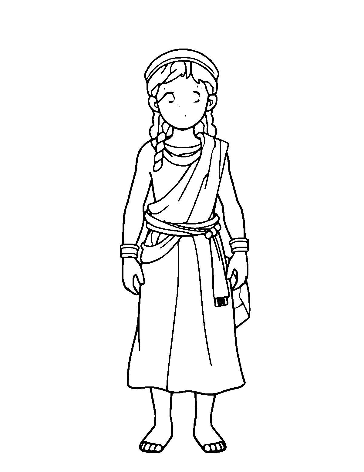 Line-art coloring page of Greek Evzone Costume, medium outlines, centered